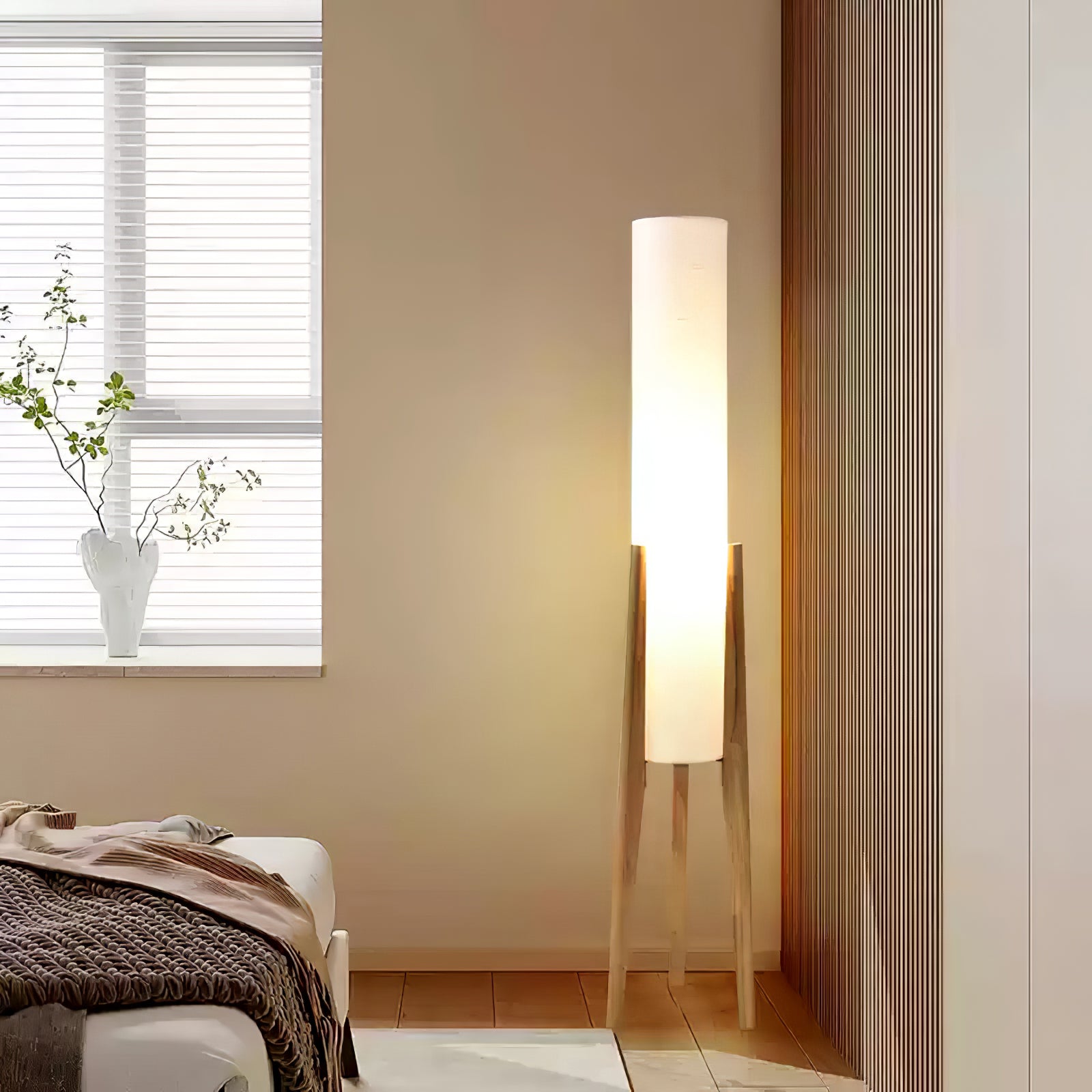 Triluxe Wood & Fabric Modern Floor Lamp-Neutral Decor