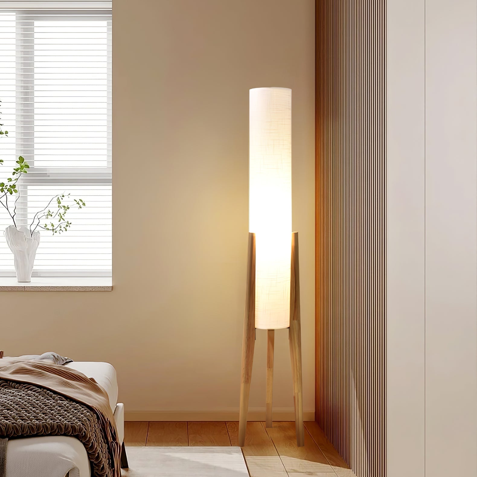 Triluxe Wood & Fabric Modern Floor Lamp-Neutral Decor