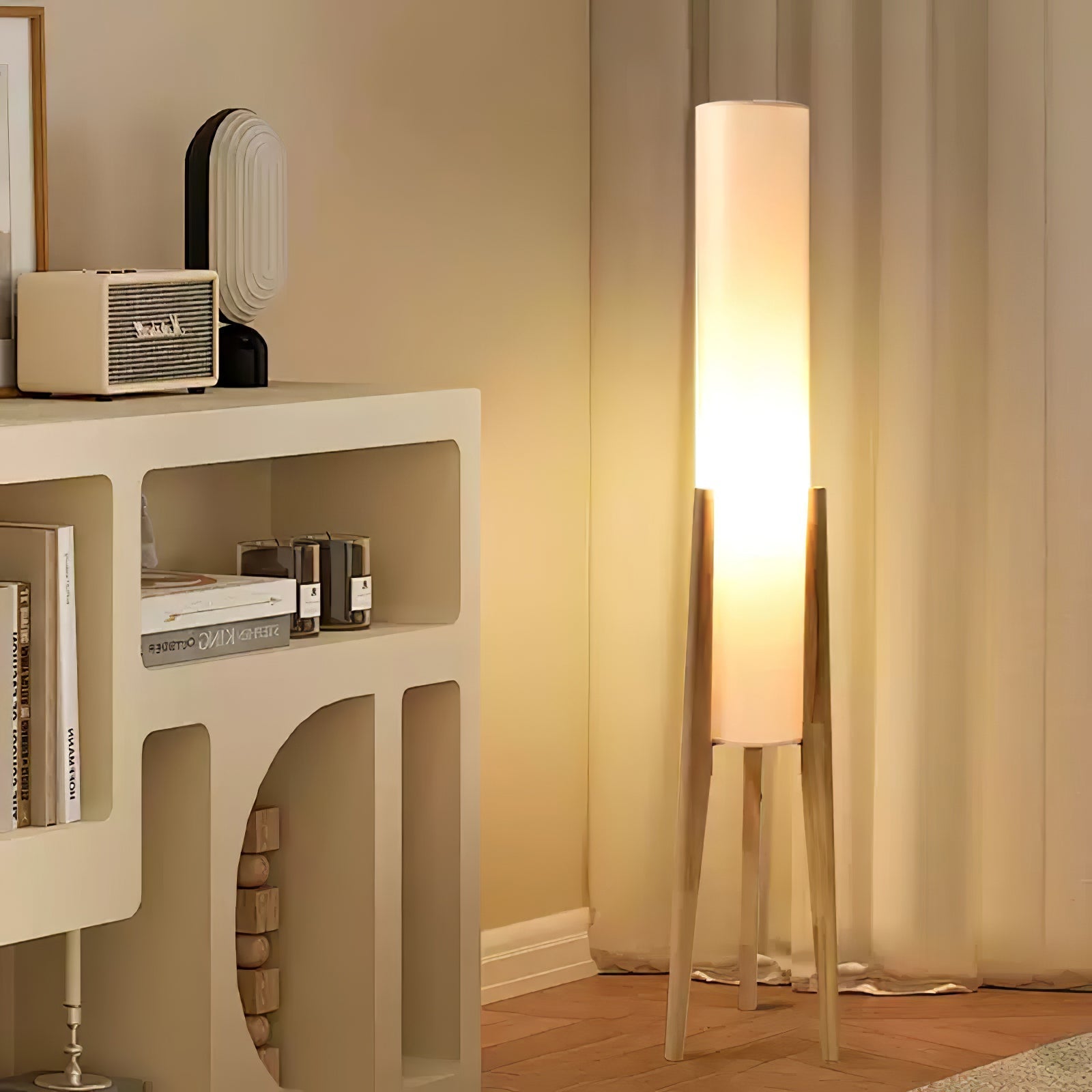 Triluxe Wood & Fabric Modern Floor Lamp-Neutral Decor