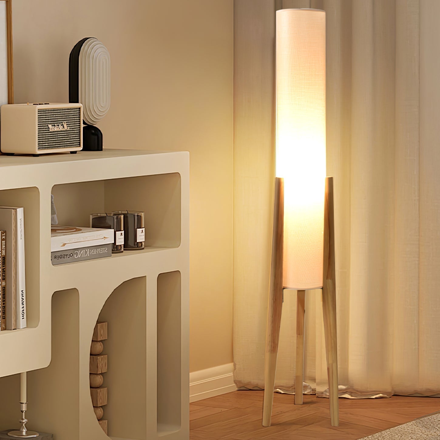 Triluxe Wood & Fabric Modern Floor Lamp-Neutral Decor