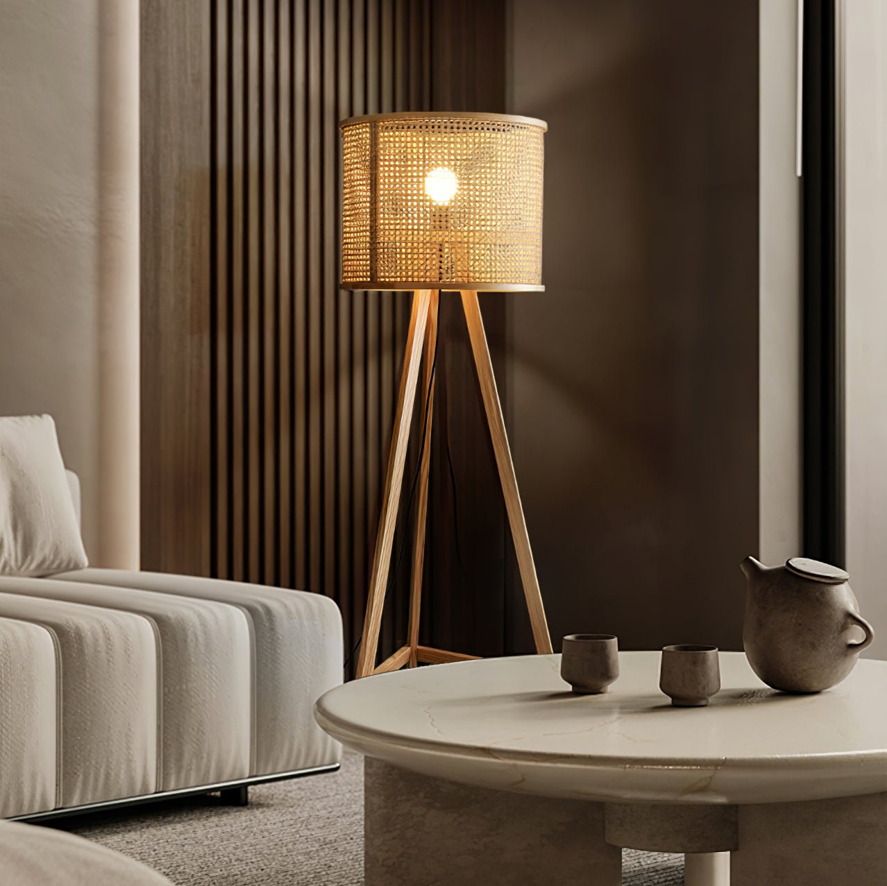Olsolyra Rattan Woven Tripod Floor Lamp-Neutral Decor