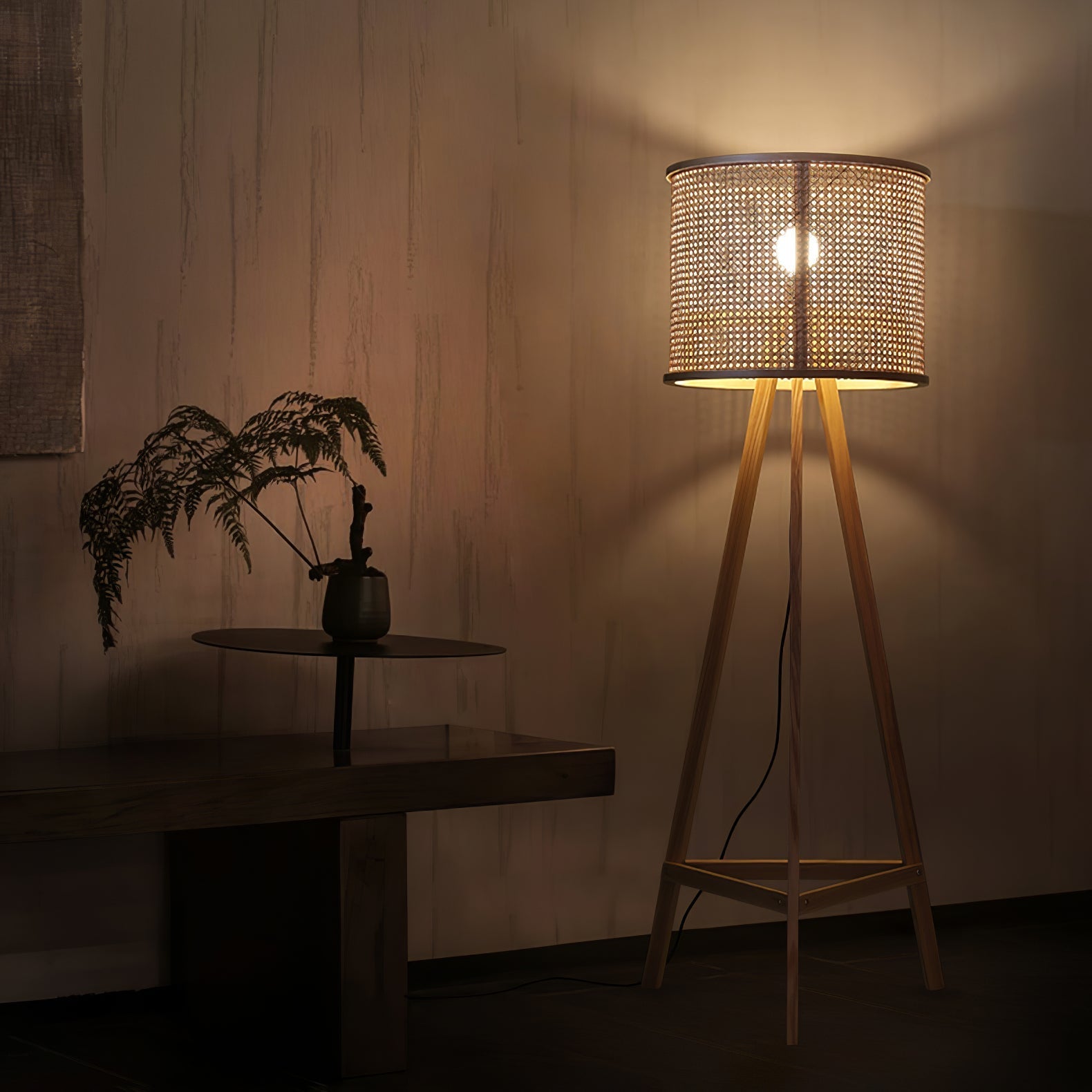 Olsolyra Rattan Woven Tripod Floor Lamp-Neutral Decor