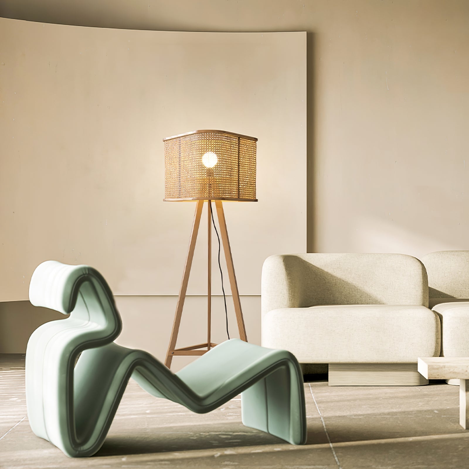 Olsolyra Rattan Woven Tripod Floor Lamp-Neutral Decor
