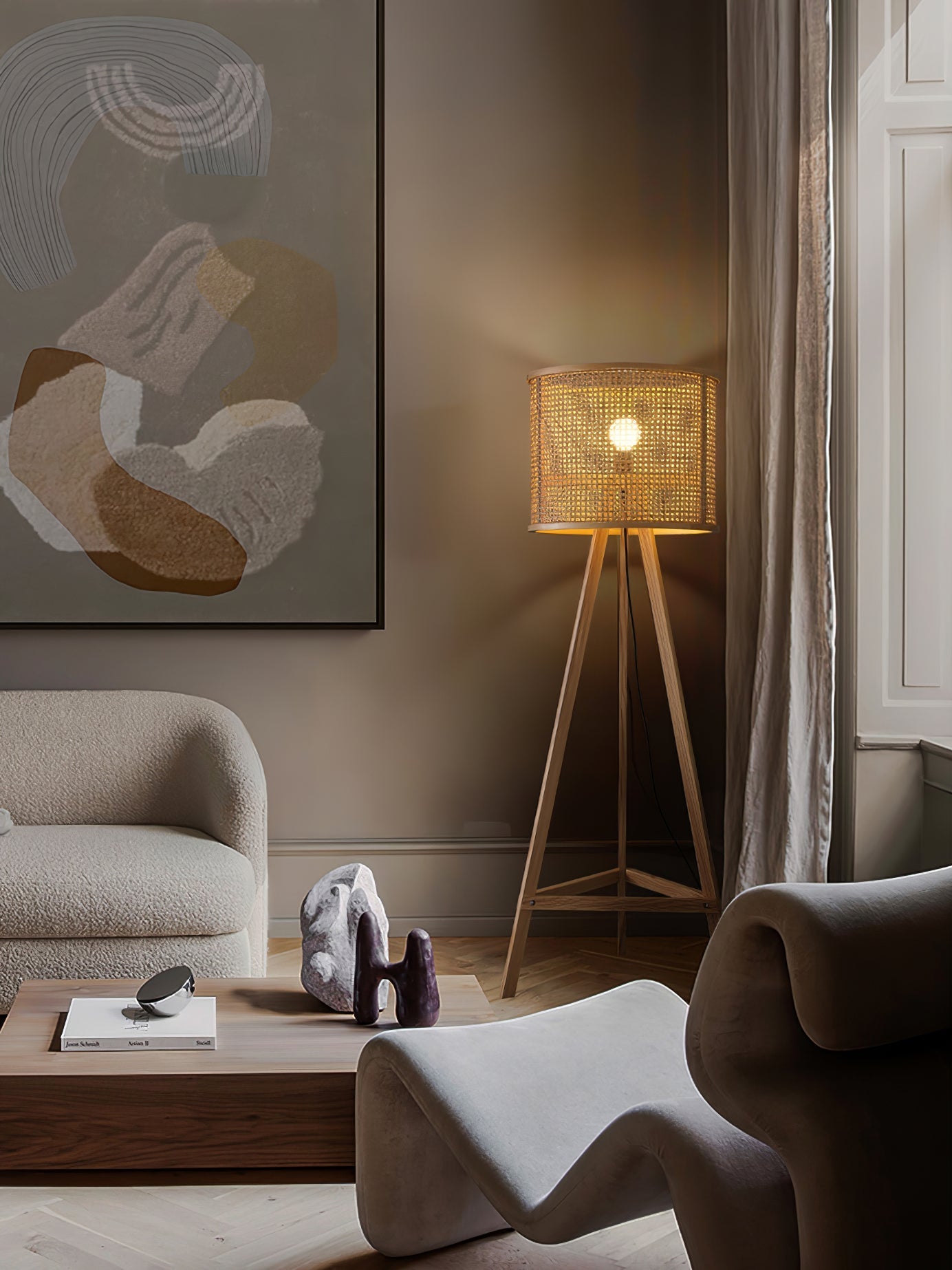 Olsolyra Rattan Woven Tripod Floor Lamp-Neutral Decor