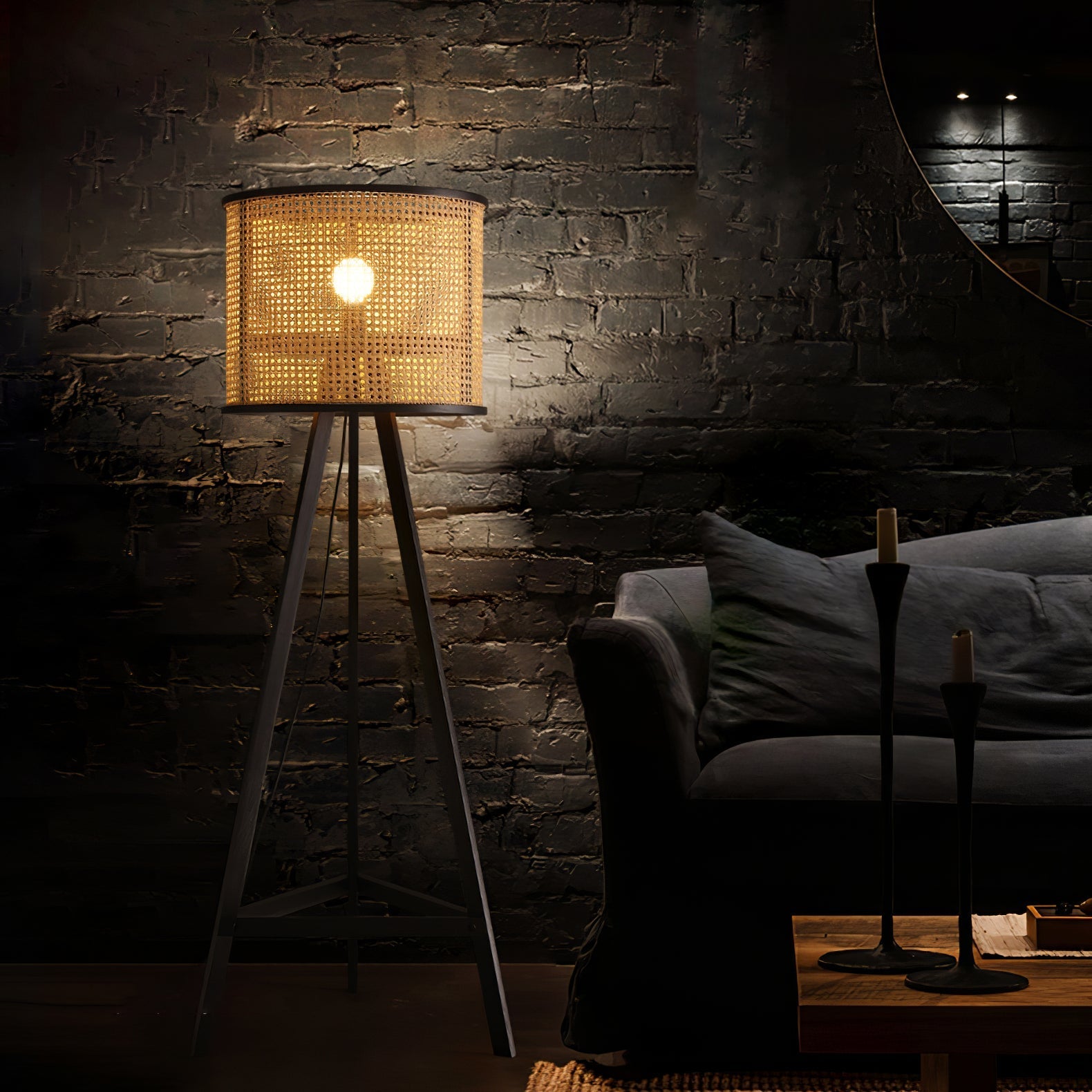 Olsolyra Rattan Woven Tripod Floor Lamp-Neutral Decor