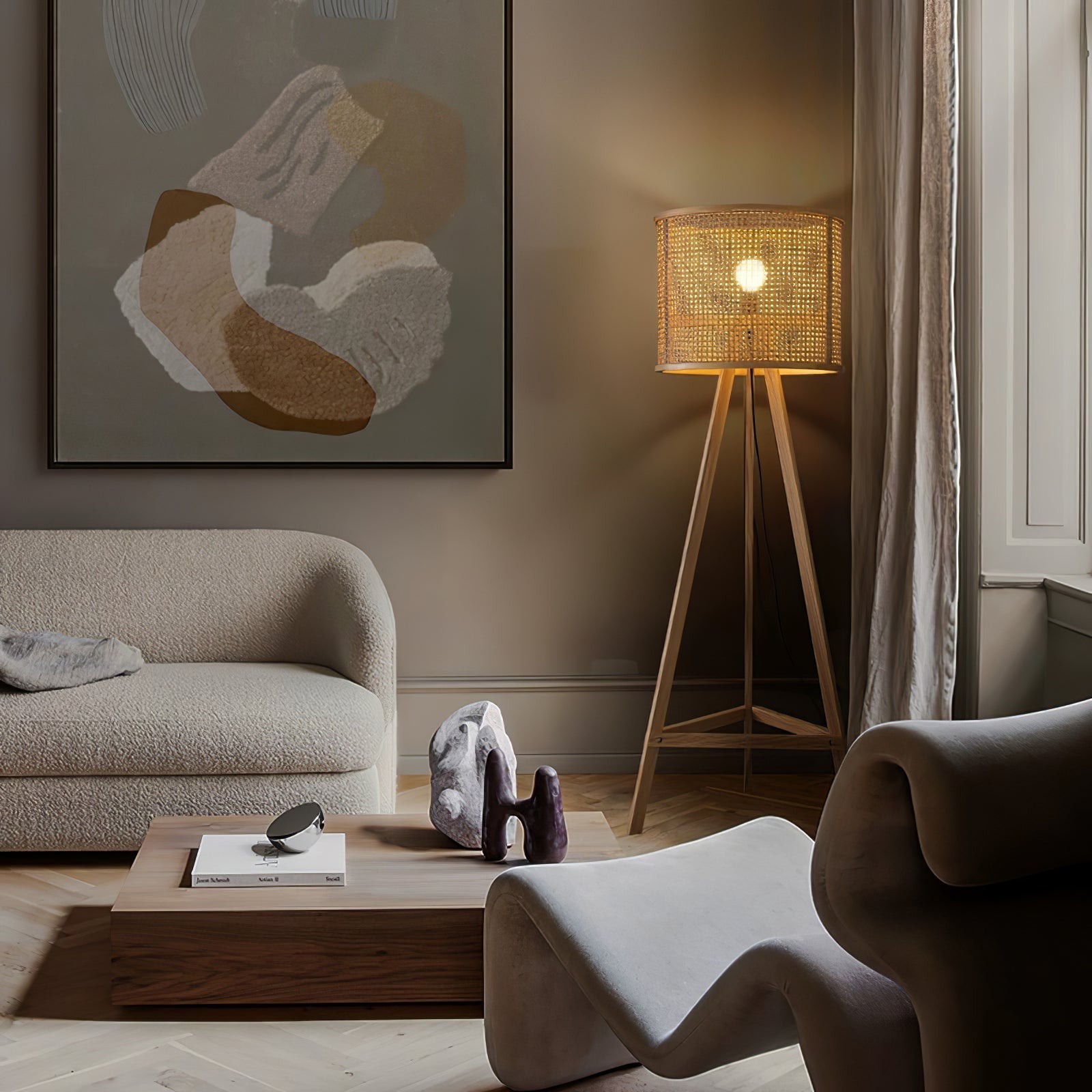 Olsolyra Rattan Woven Tripod Floor Lamp-Neutral Decor