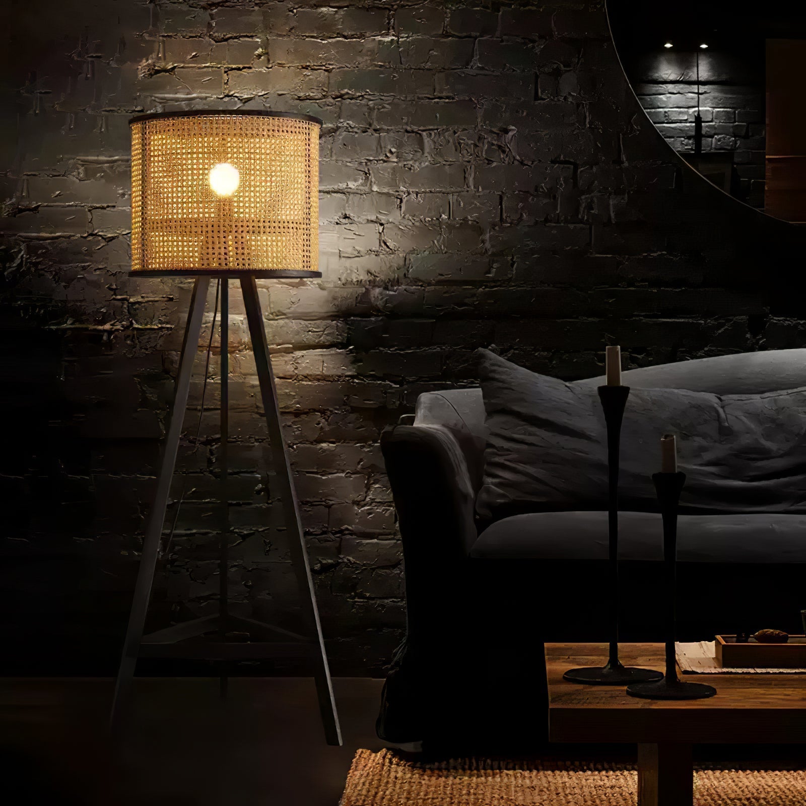Olsolyra Rattan Woven Tripod Floor Lamp-Neutral Decor