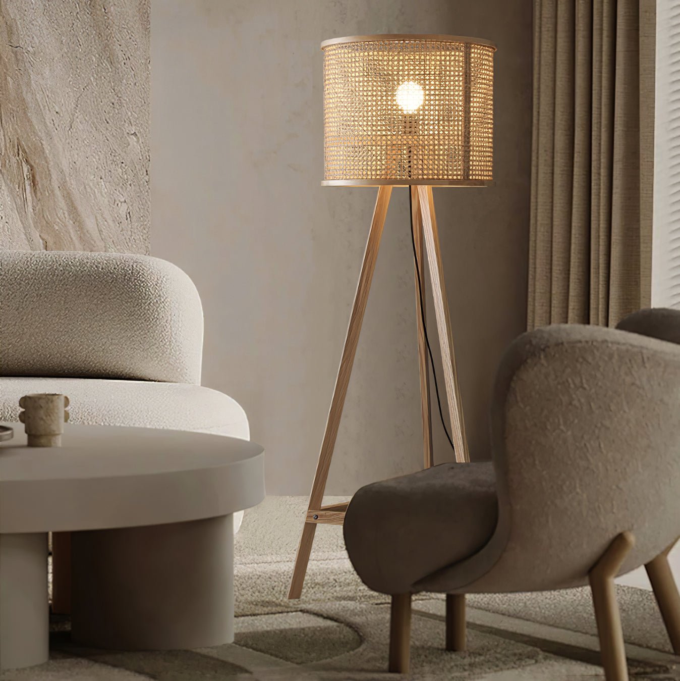 Olsolyra Rattan Woven Tripod Floor Lamp-Neutral Decor