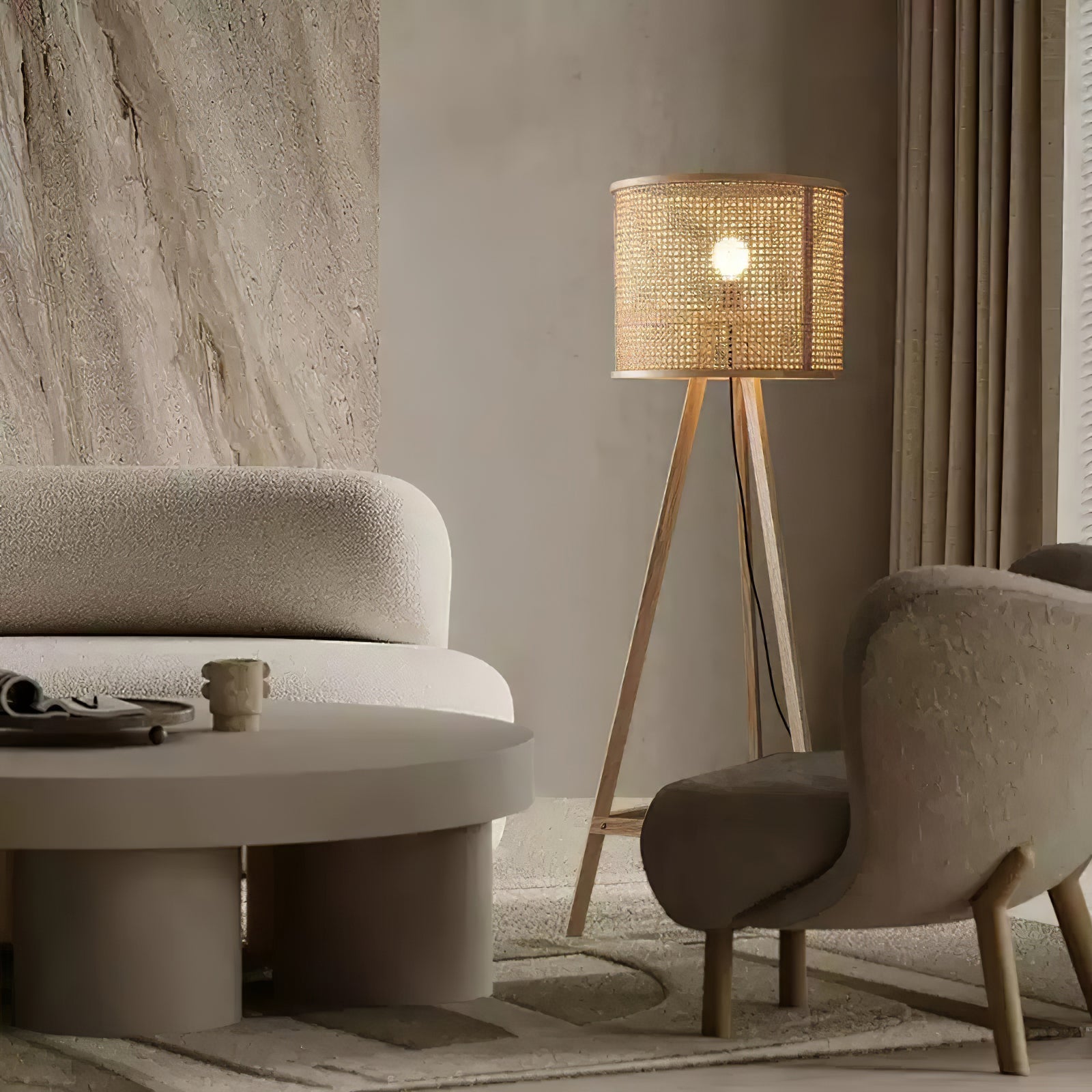 Olsolyra Rattan Woven Tripod Floor Lamp-Neutral Decor