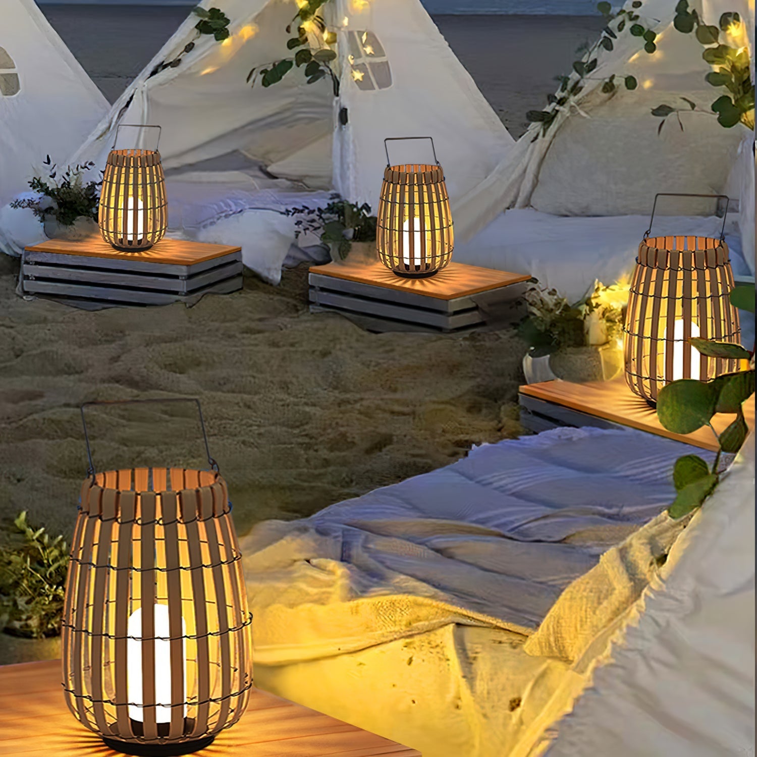 Veshael Tropic Braid Lantern Outdoor Lamp-Neutral Decor