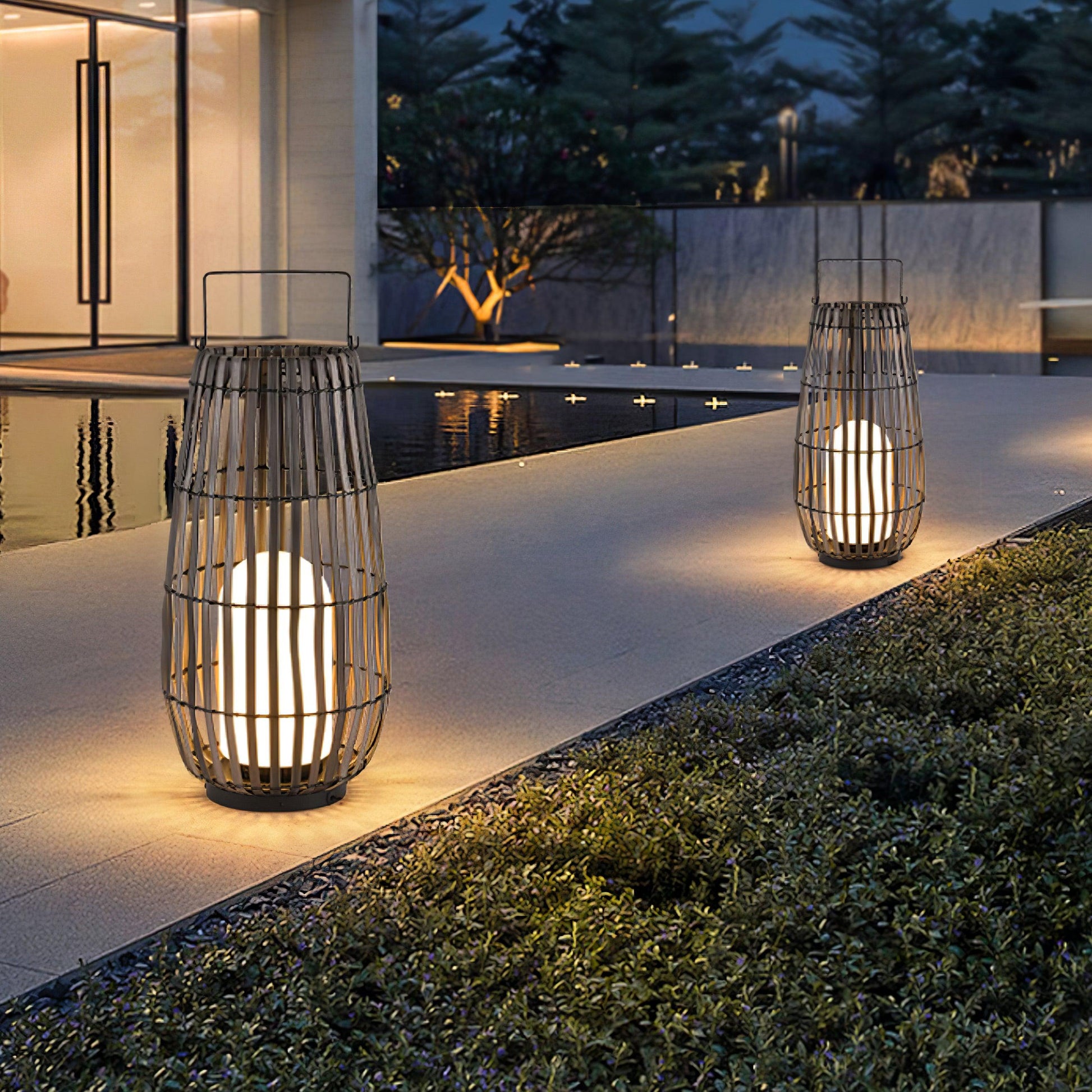 Veshael Tropic Braid Lantern Outdoor Lamp-Neutral Decor