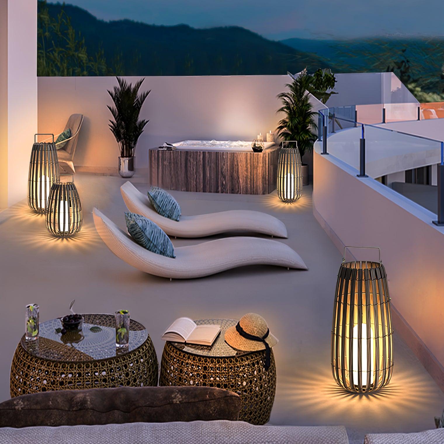 Veshael Tropic Braid Lantern Outdoor Lamp-Neutral Decor