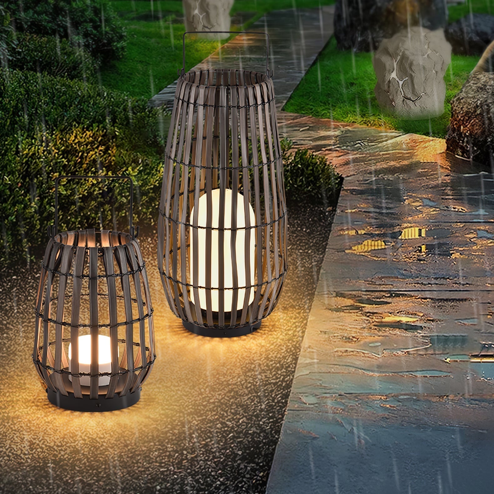 Veshael Tropic Braid Lantern Outdoor Lamp-Neutral Decor