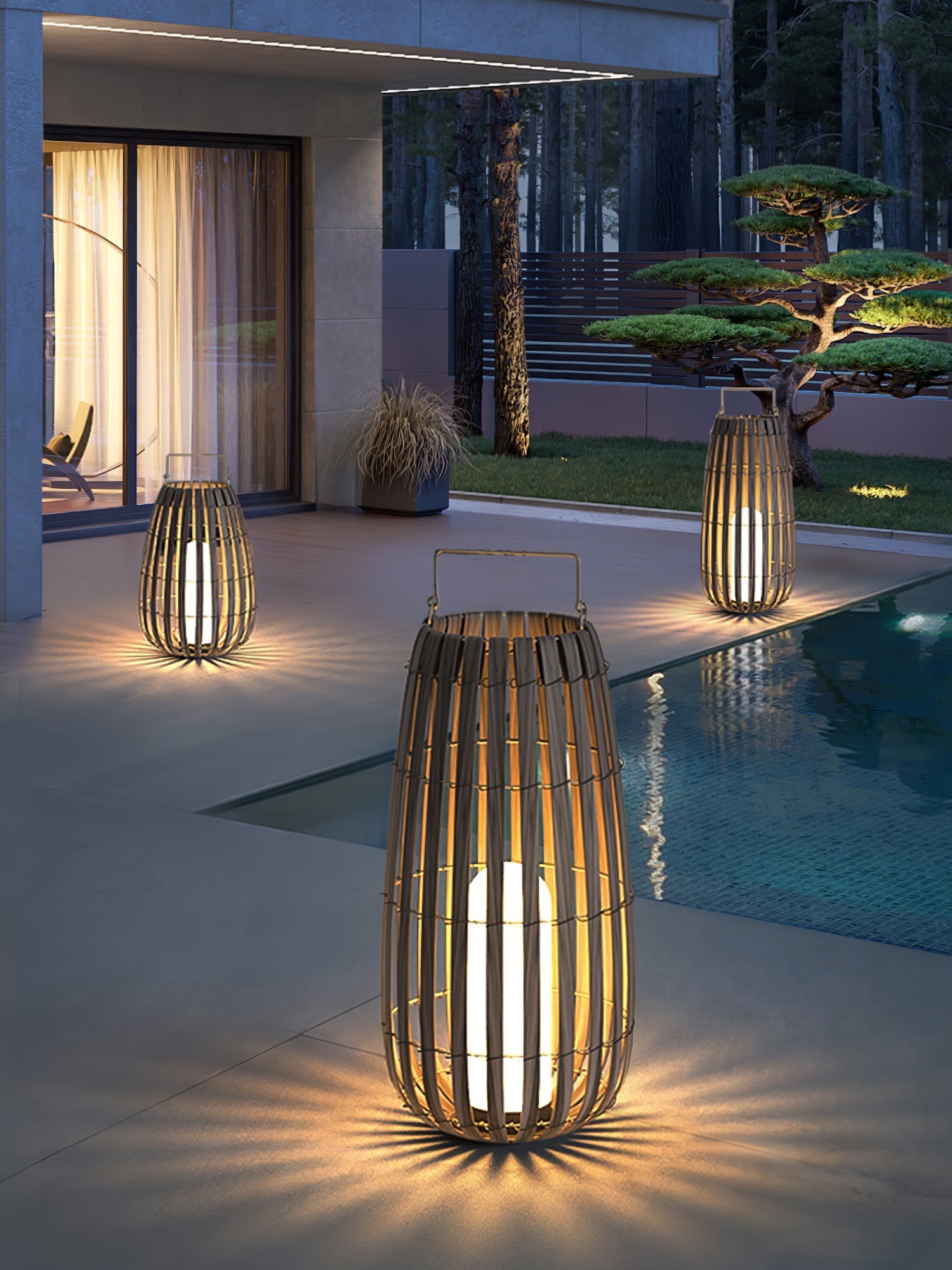Veshael Tropic Braid Lantern Outdoor Lamp-Neutral Decor