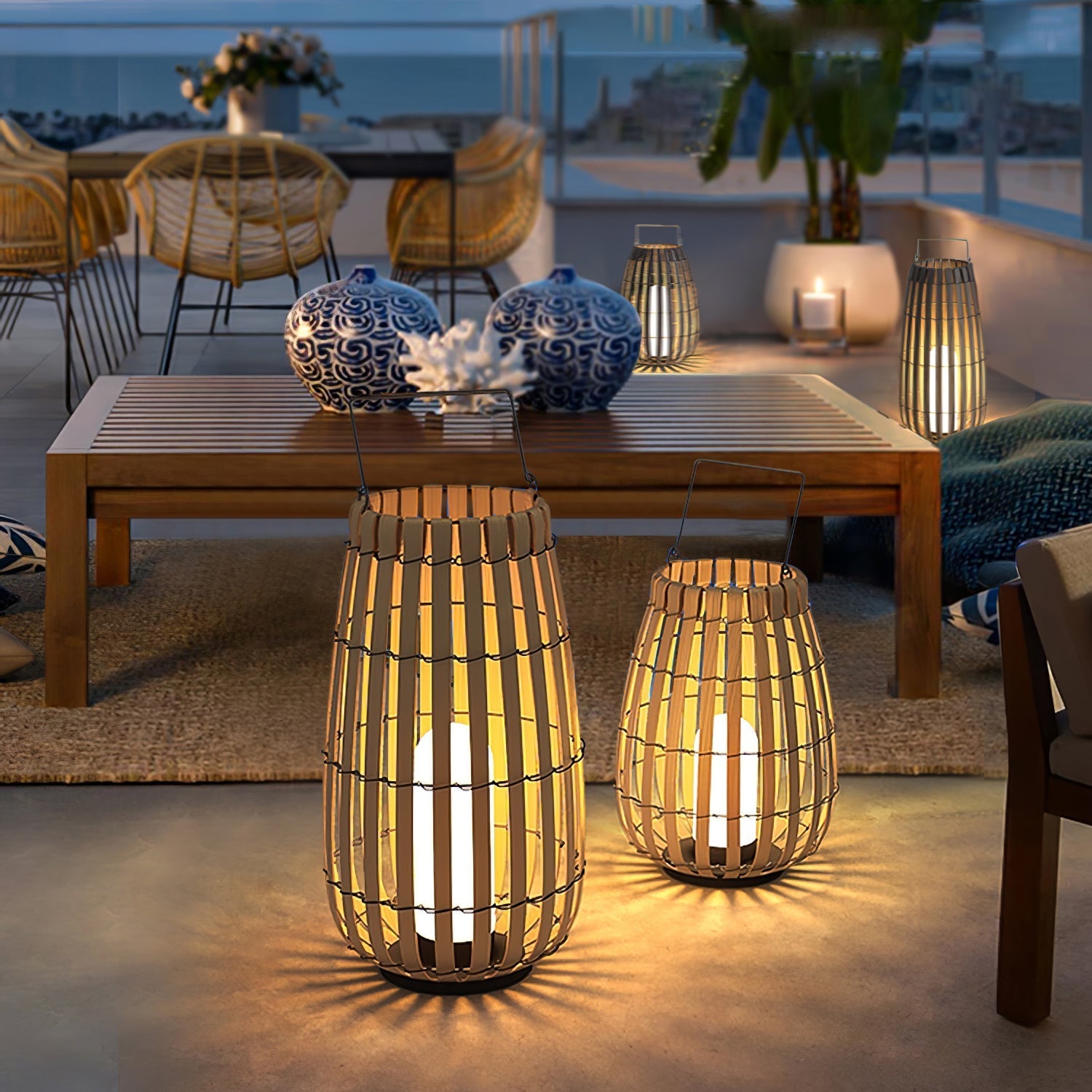 Veshael Tropic Braid Lantern Outdoor Lamp-Neutral Decor