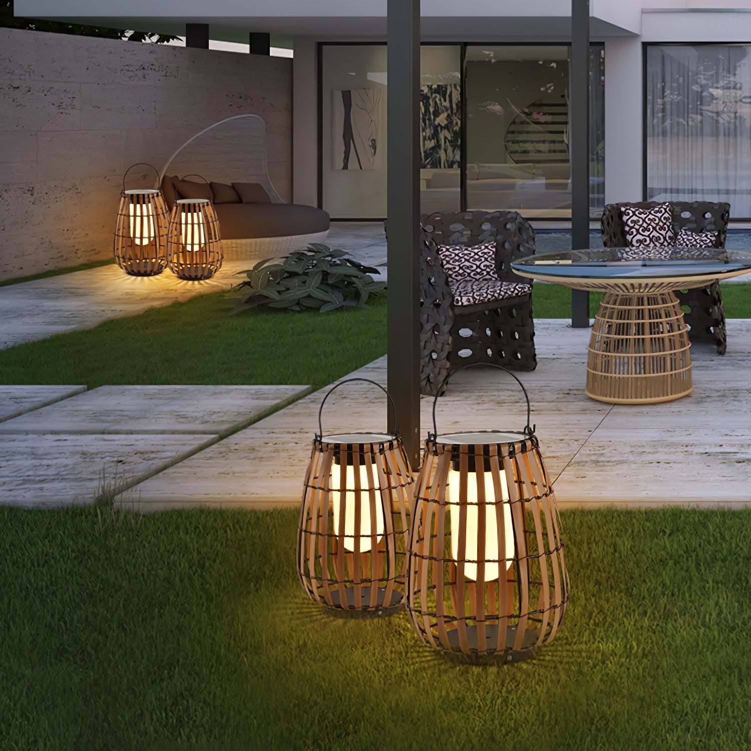 Veshael Tropic Braid Lantern Outdoor Lamp-Neutral Decor