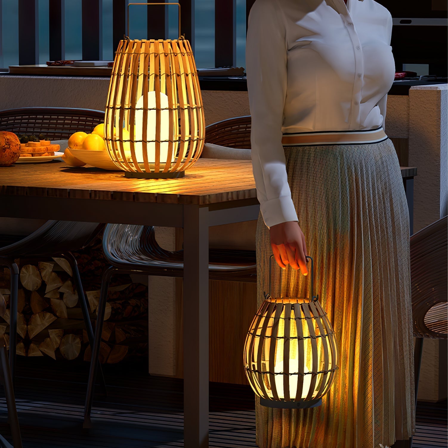 Veshael Tropic Braid Lantern Outdoor Lamp-Neutral Decor