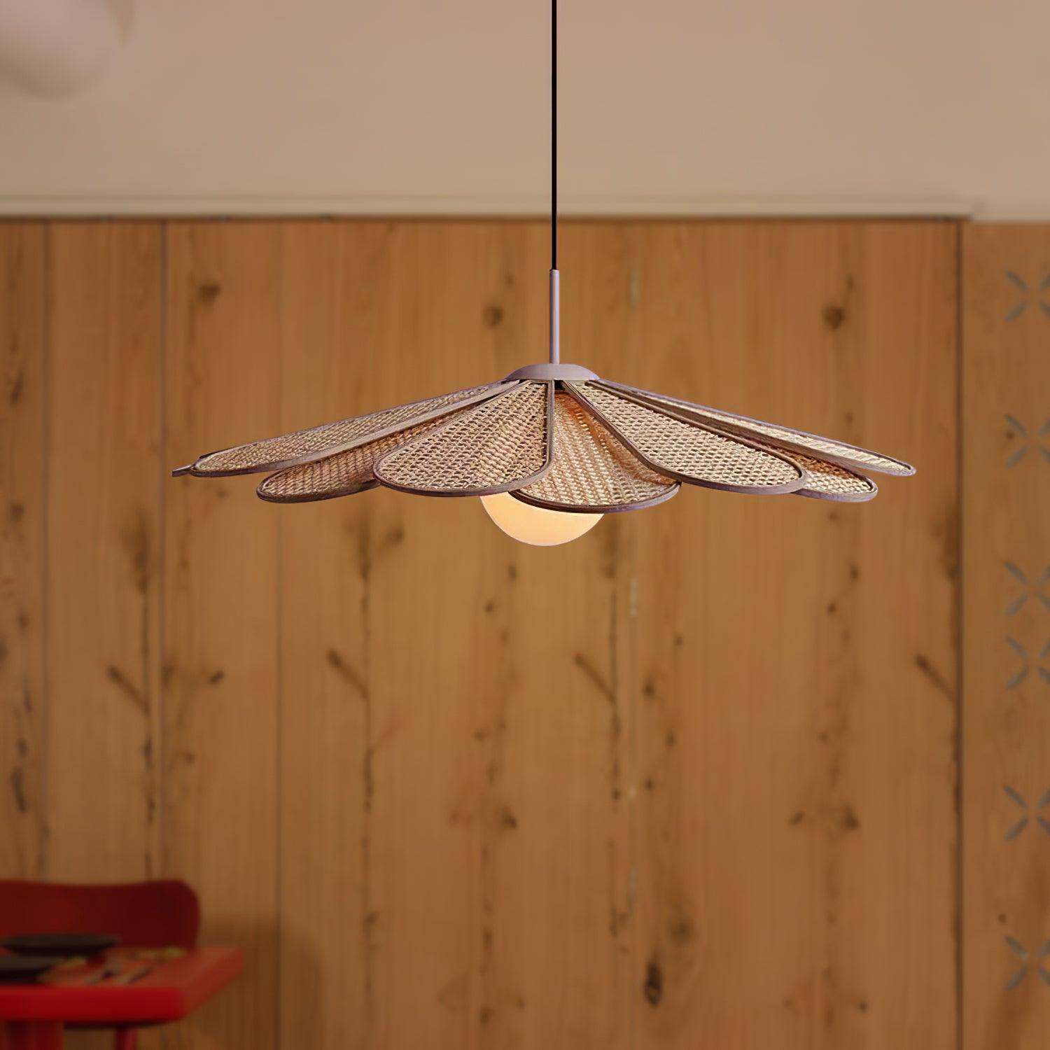 Pendant Lamp Rattan Petal Shade Metal Frame Tropical