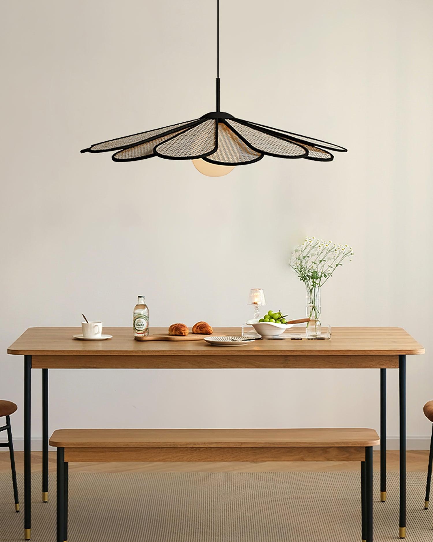 Pendant Lamp Rattan Petal Shade Metal Frame Tropical