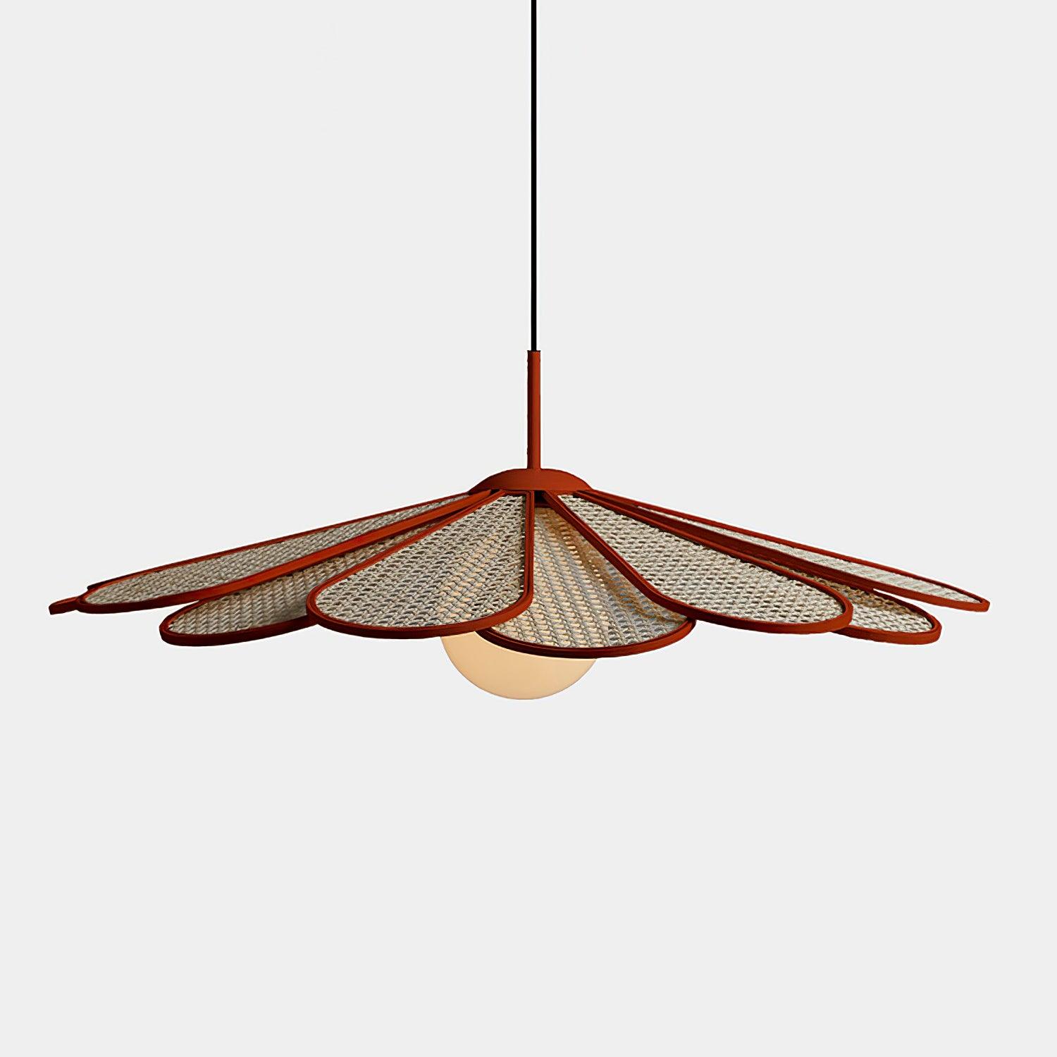 Pendant Lamp Rattan Petal Shade Metal Frame Tropical