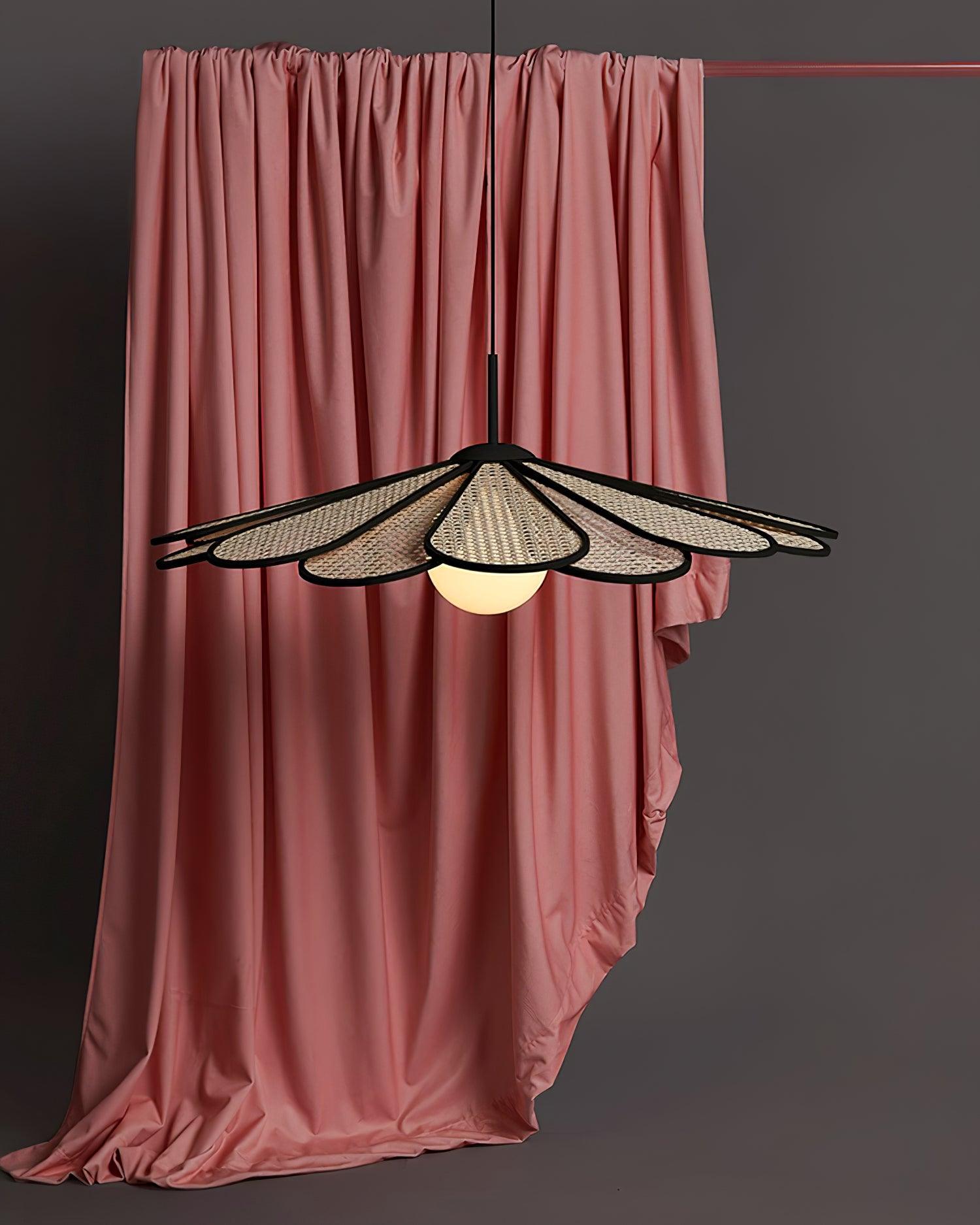 Pendant Lamp Rattan Petal Shade Metal Frame Tropical
