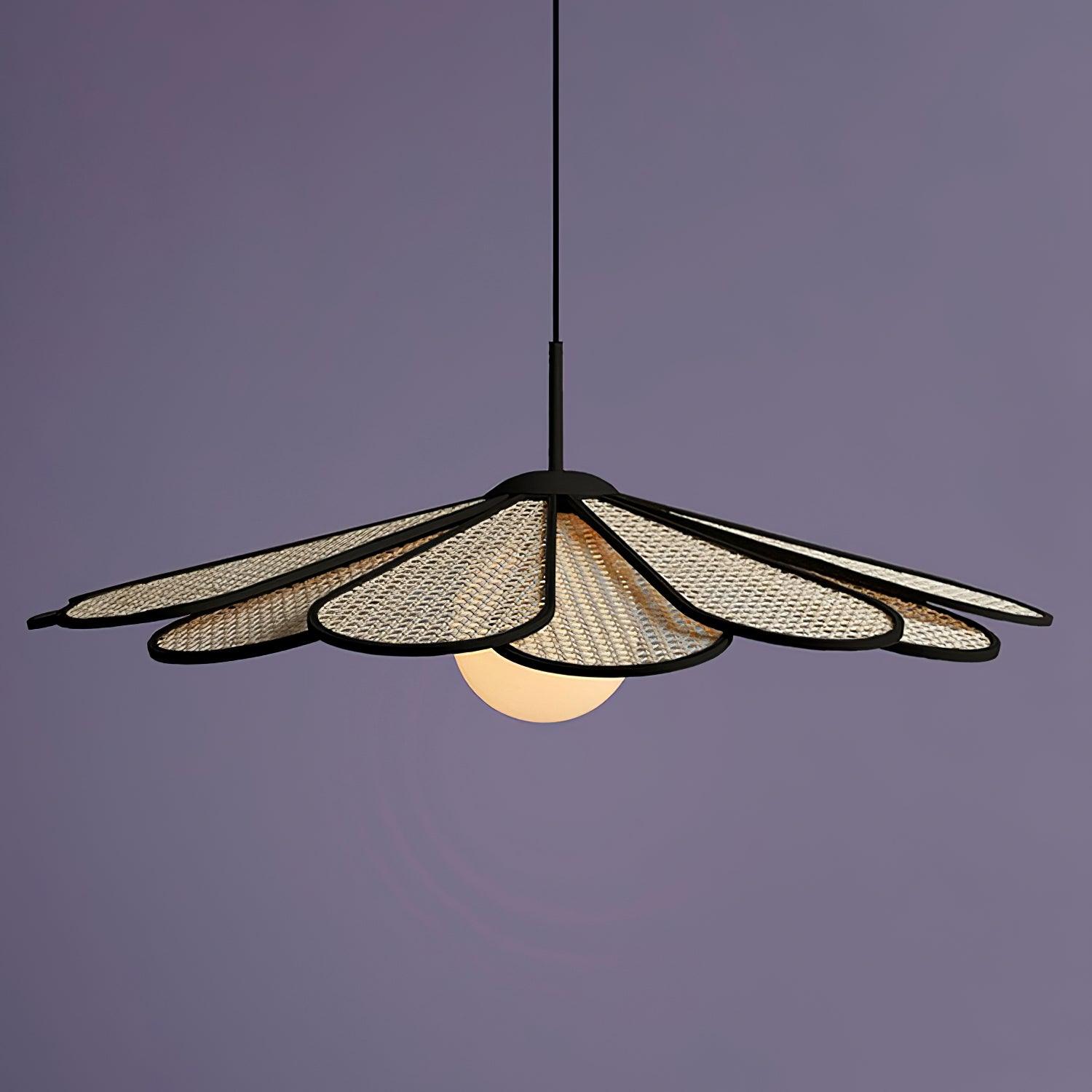 Pendant Lamp Rattan Petal Shade Metal Frame Tropical