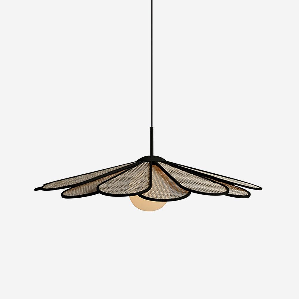 Pendant Lamp Rattan Petal Shade Metal Frame Tropical