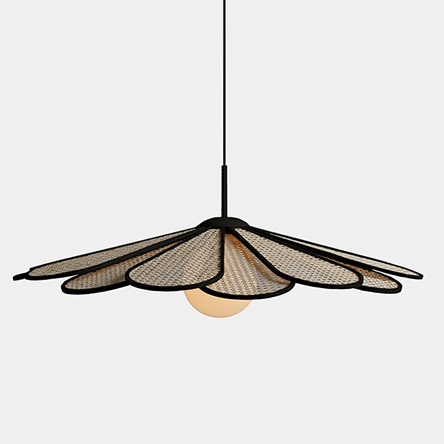 Pendant Lamp Rattan Petal Shade Metal Frame Tropical