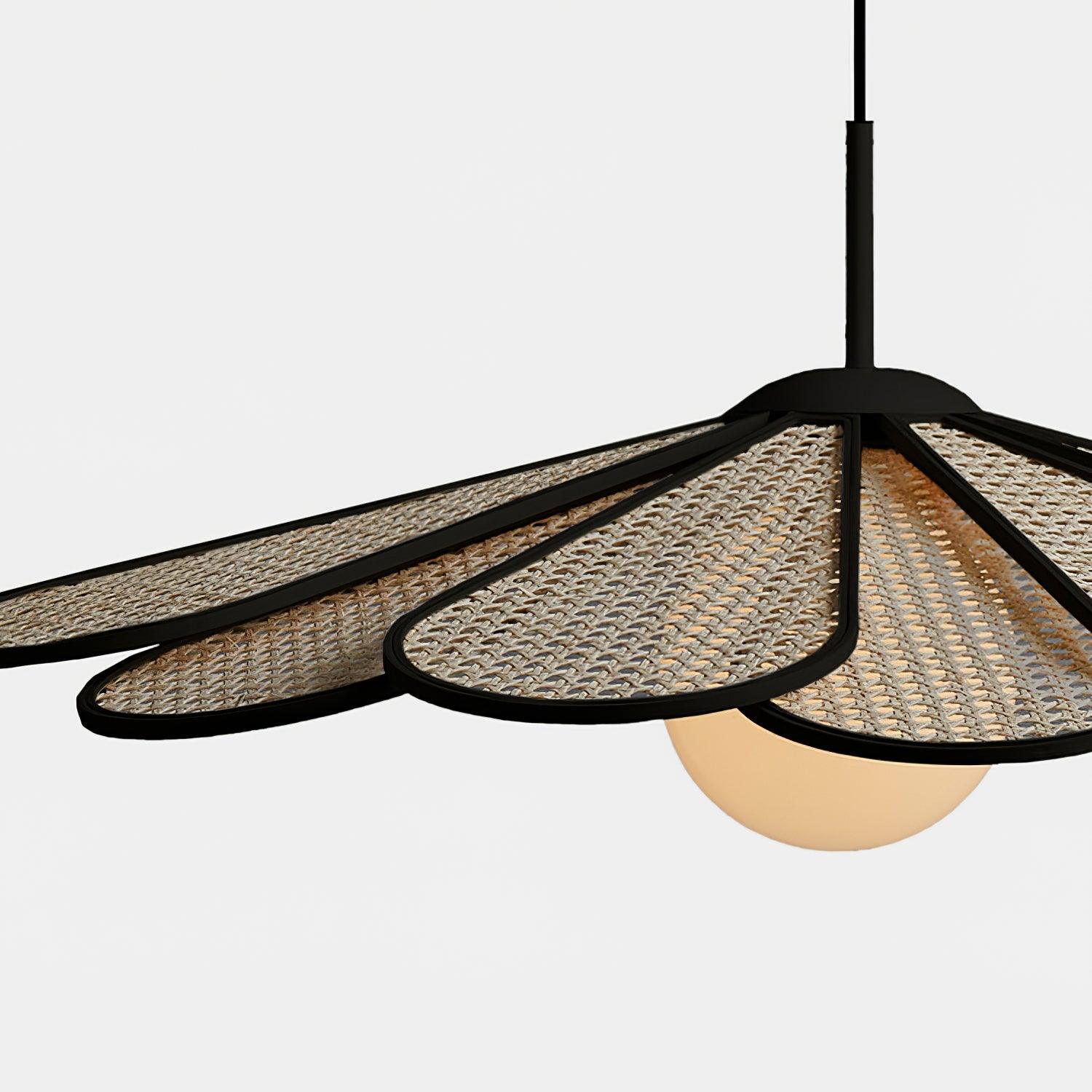 Pendant Lamp Rattan Petal Shade Metal Frame Tropical