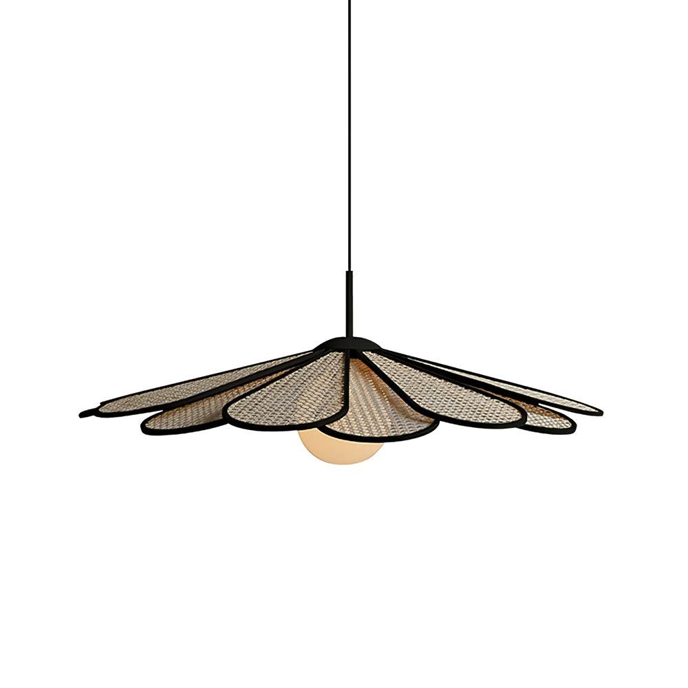Pendant Lamp Rattan Petal Shade Metal Frame Tropical