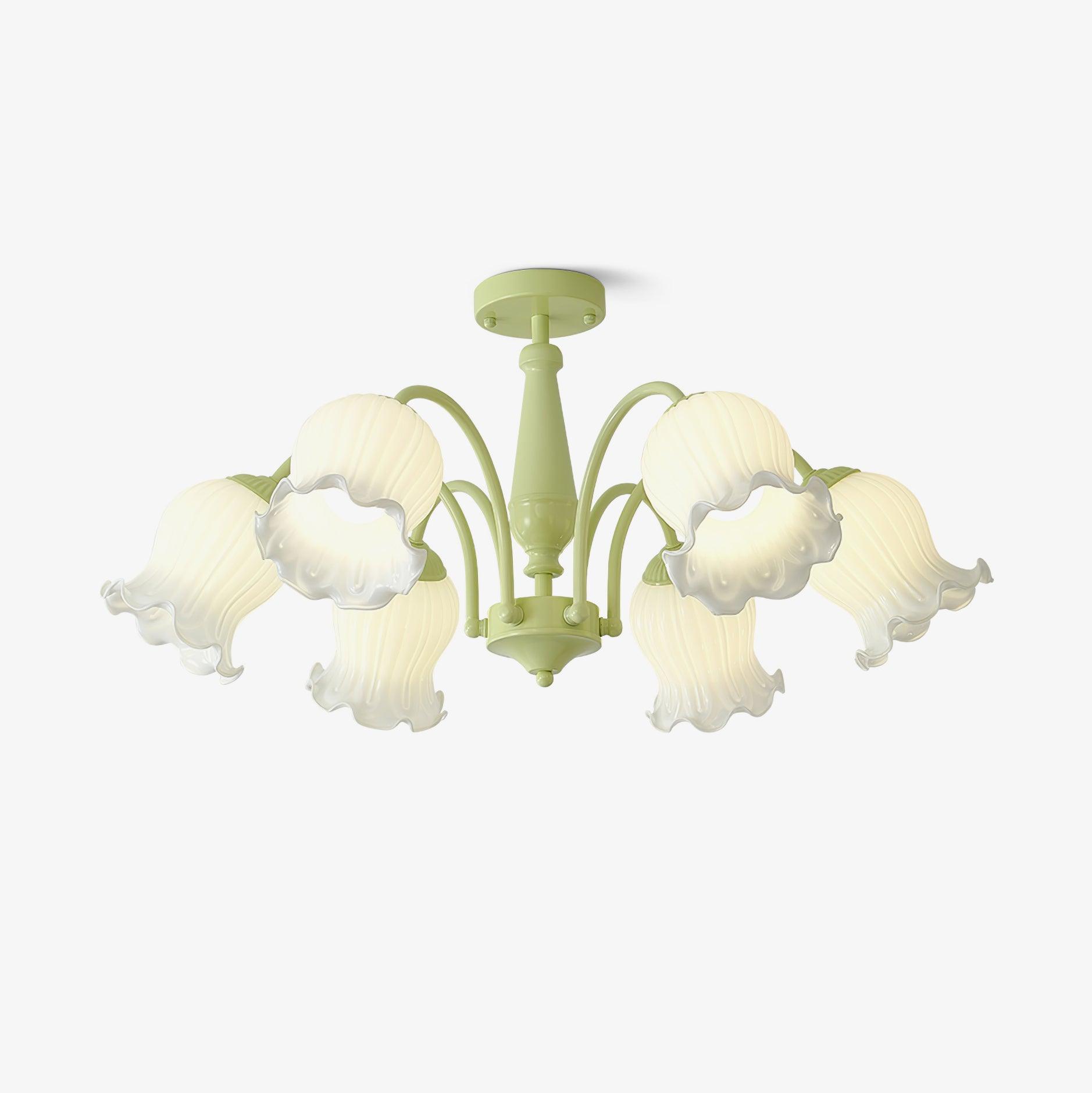 Ibis Trumpet Chandelier Floral Pastel Glass Petals-Neutral Decor