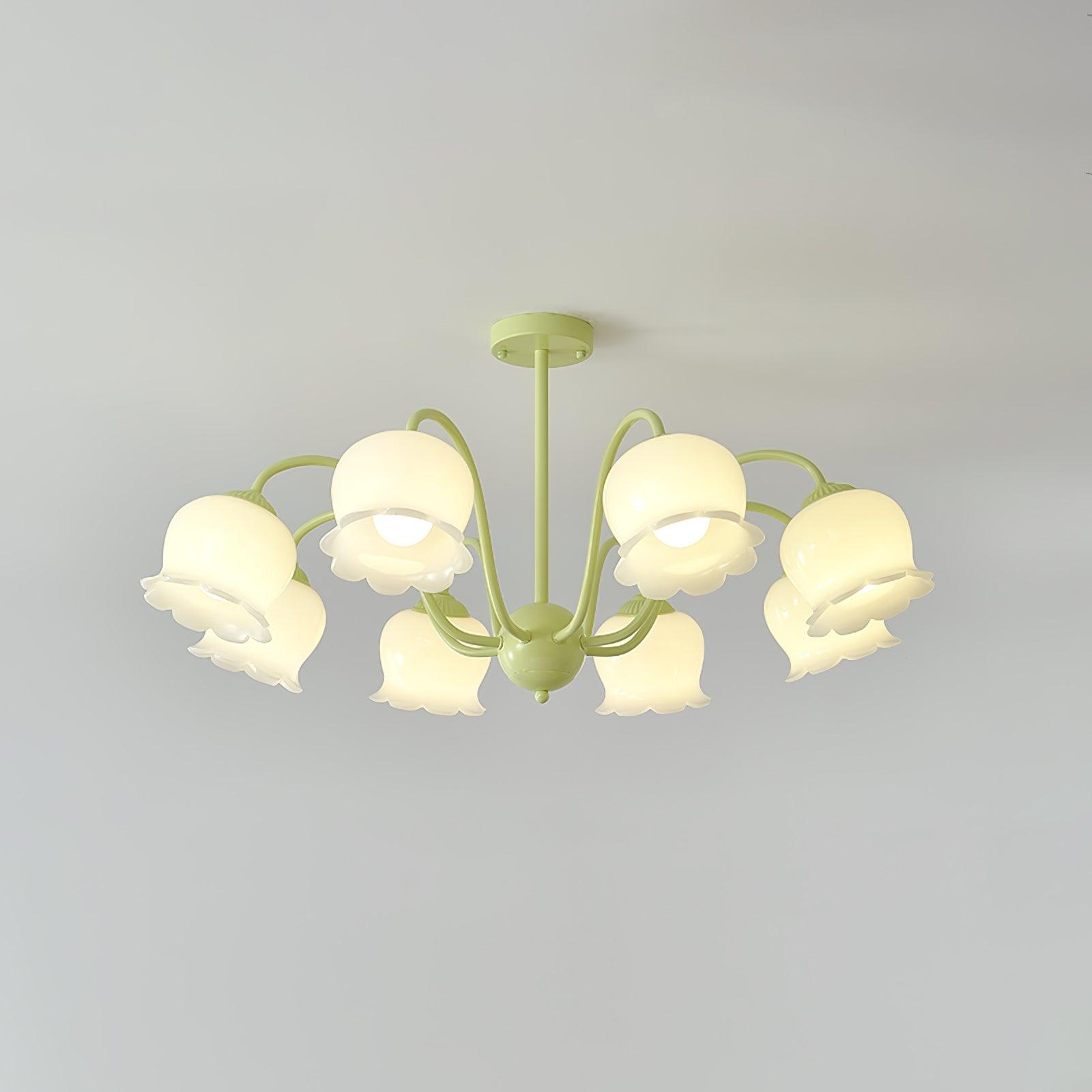 Ibis Trumpet Chandelier Floral Pastel Glass Petals-Neutral Decor