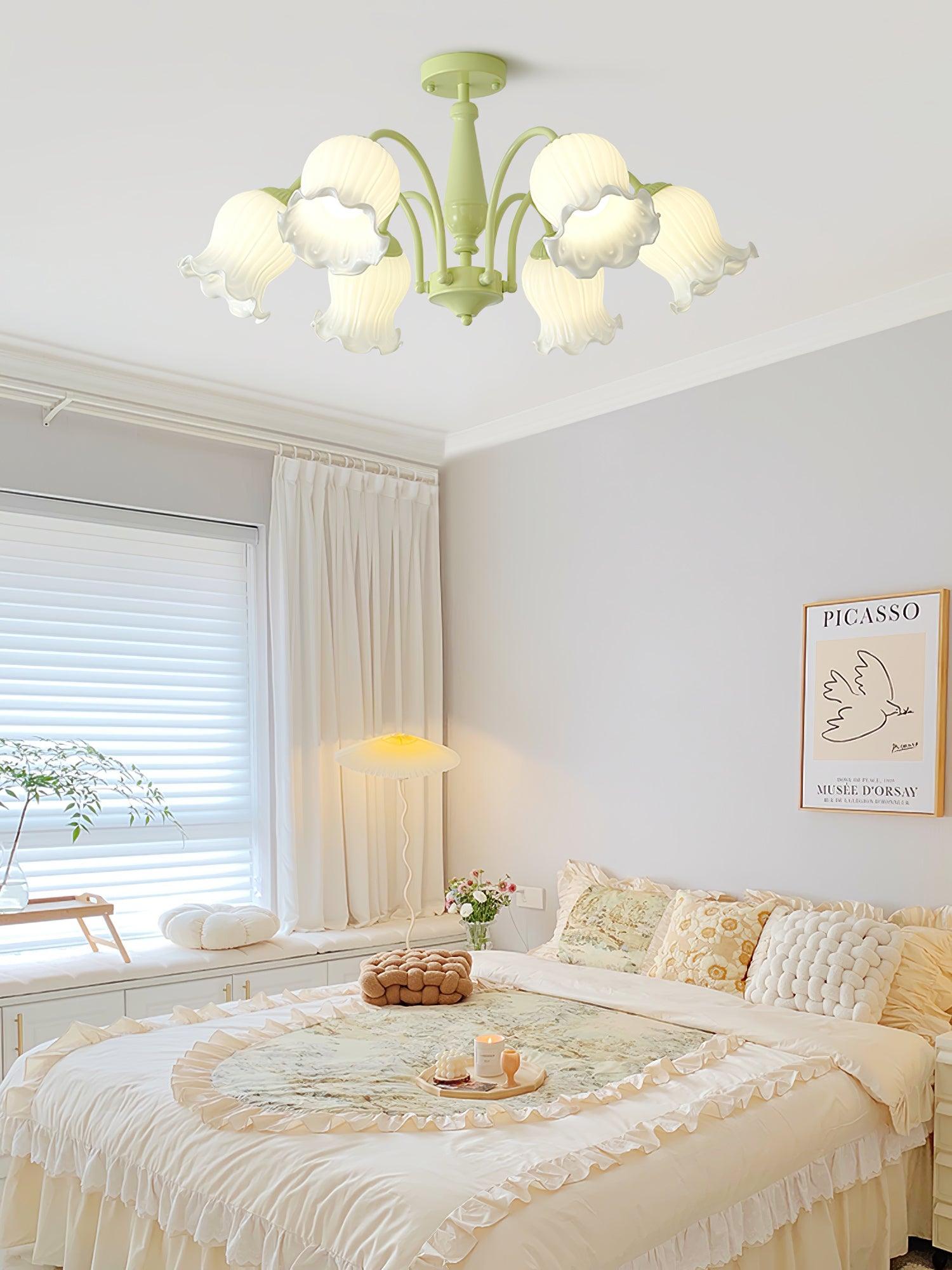 Ibis Trumpet Chandelier Floral Pastel Glass Petals-Neutral Decor