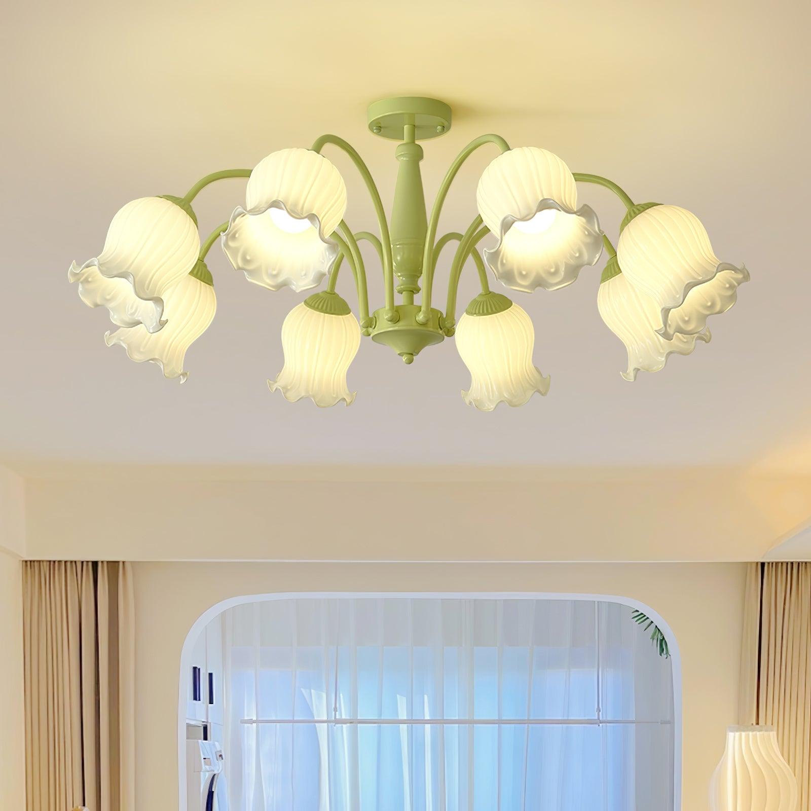 Ibis Trumpet Chandelier Floral Pastel Glass Petals-Neutral Decor