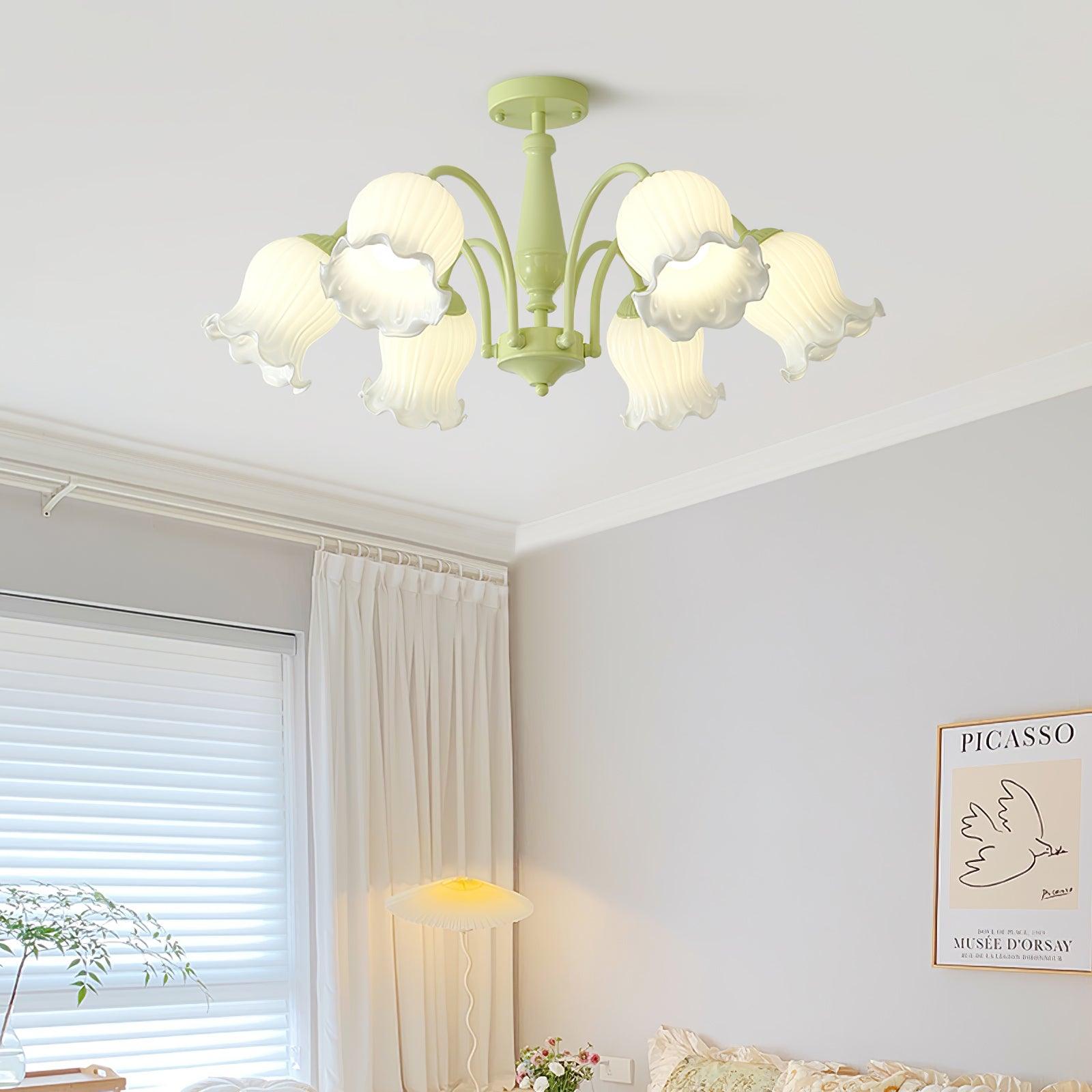 Ibis Trumpet Chandelier Floral Pastel Glass Petals-Neutral Decor