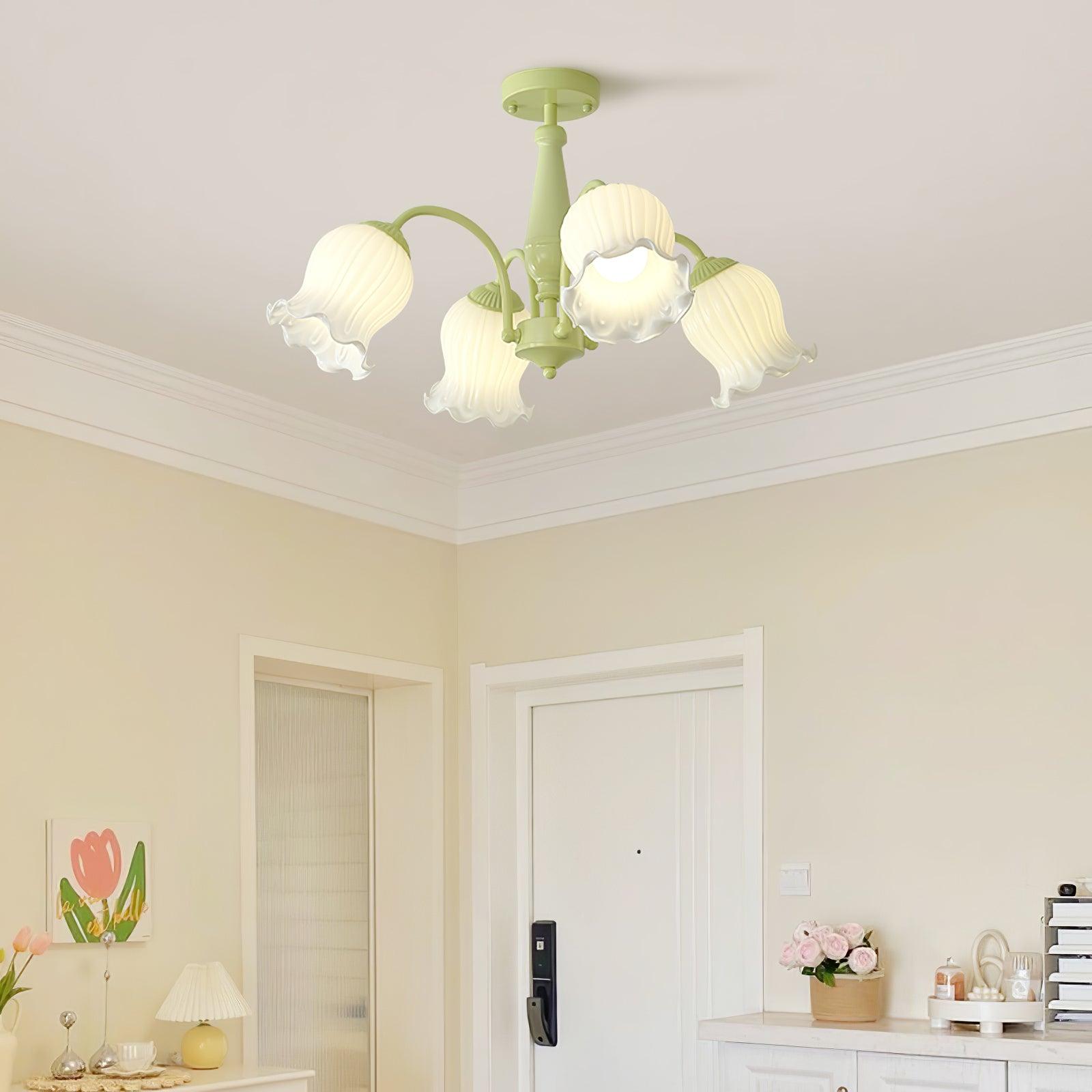 Ibis Trumpet Chandelier Floral Pastel Glass Petals-Neutral Decor