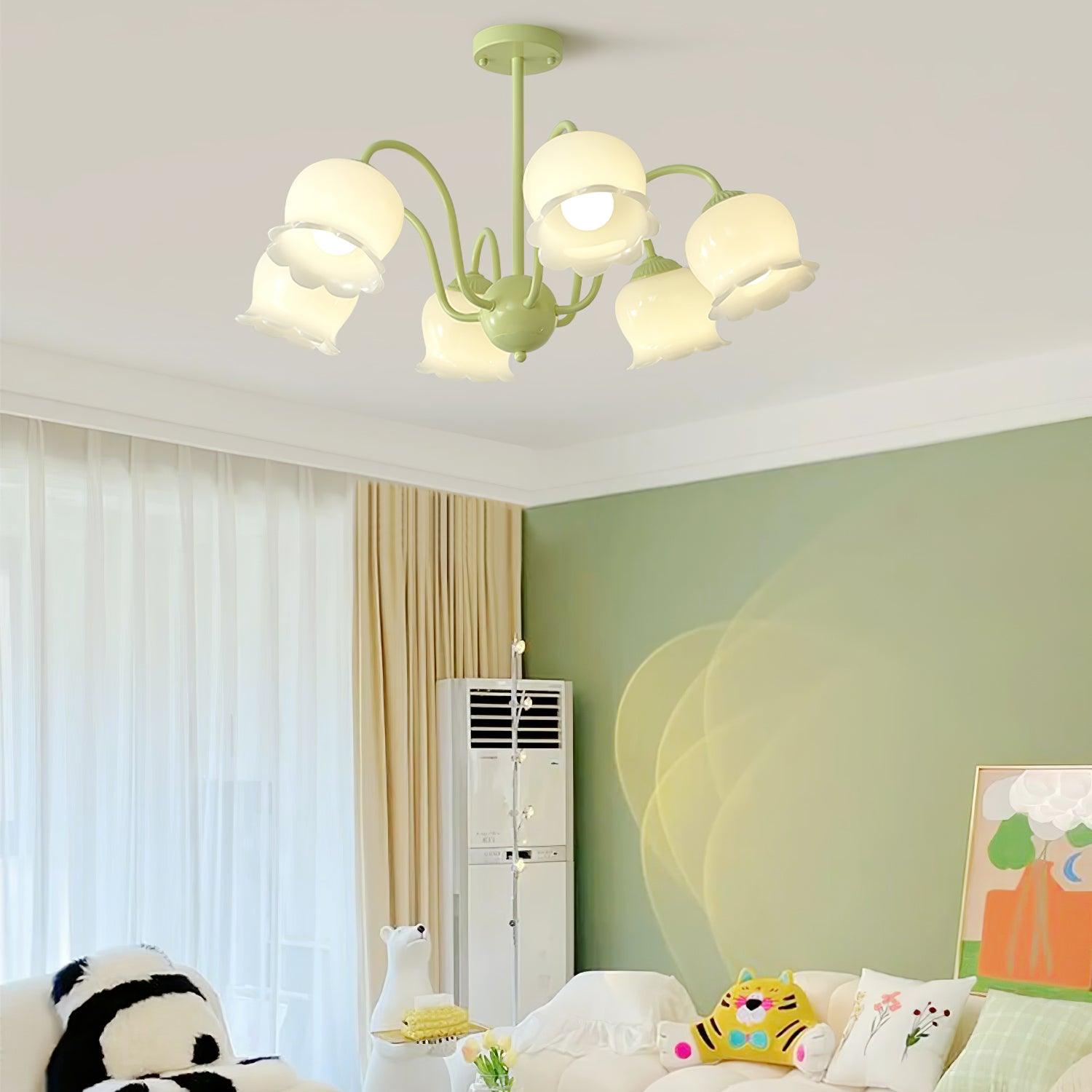 Ibis Trumpet Chandelier Floral Pastel Glass Petals-Neutral Decor