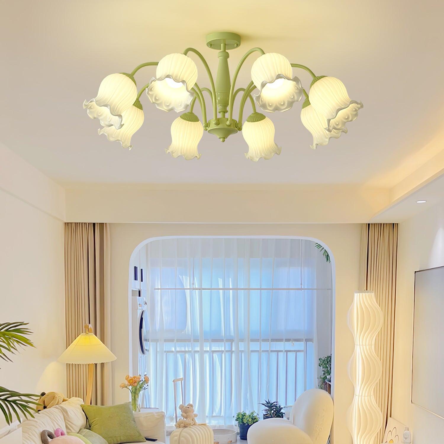 Ibis Trumpet Chandelier Floral Pastel Glass Petals-Neutral Decor