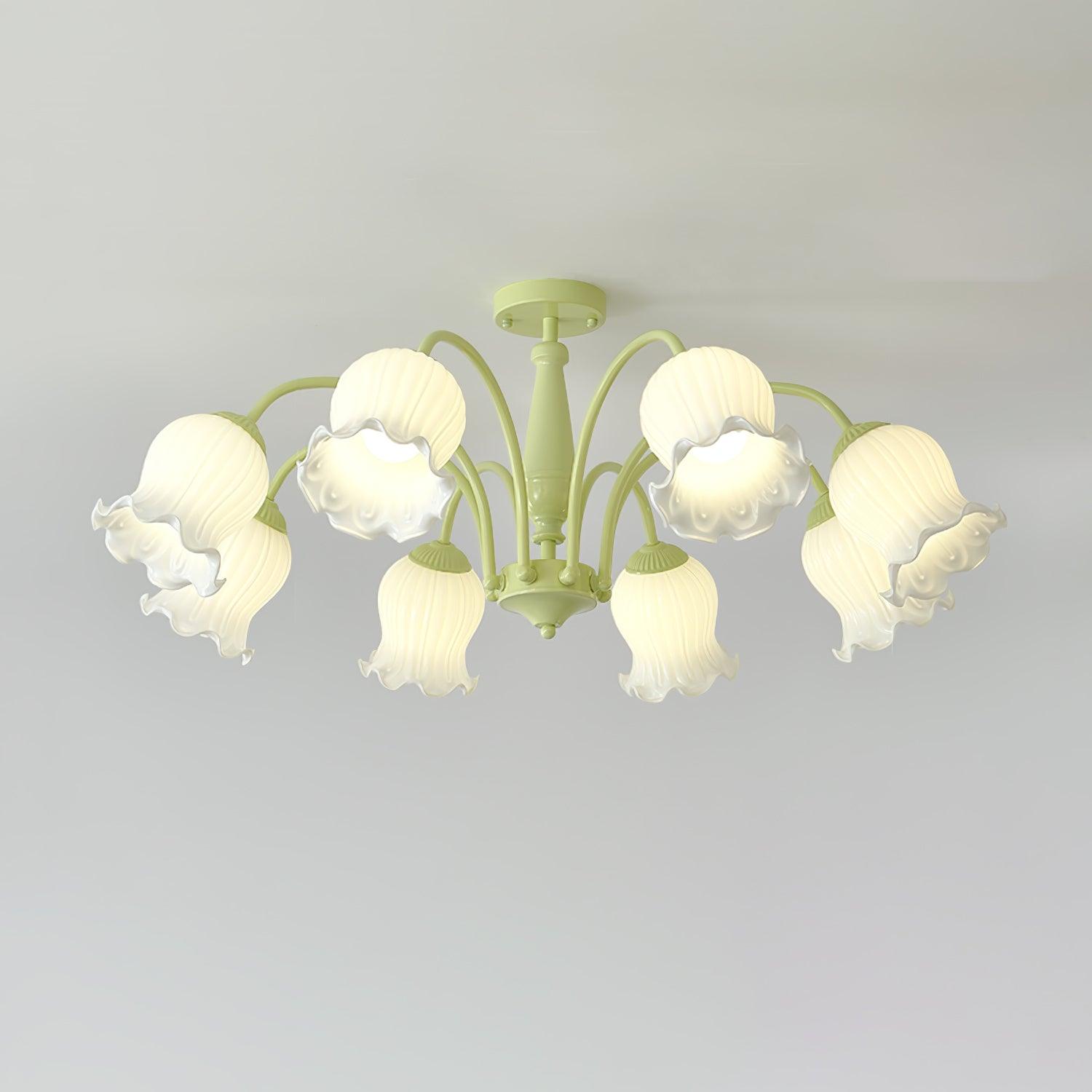Ibis Trumpet Chandelier Floral Pastel Glass Petals-Neutral Decor