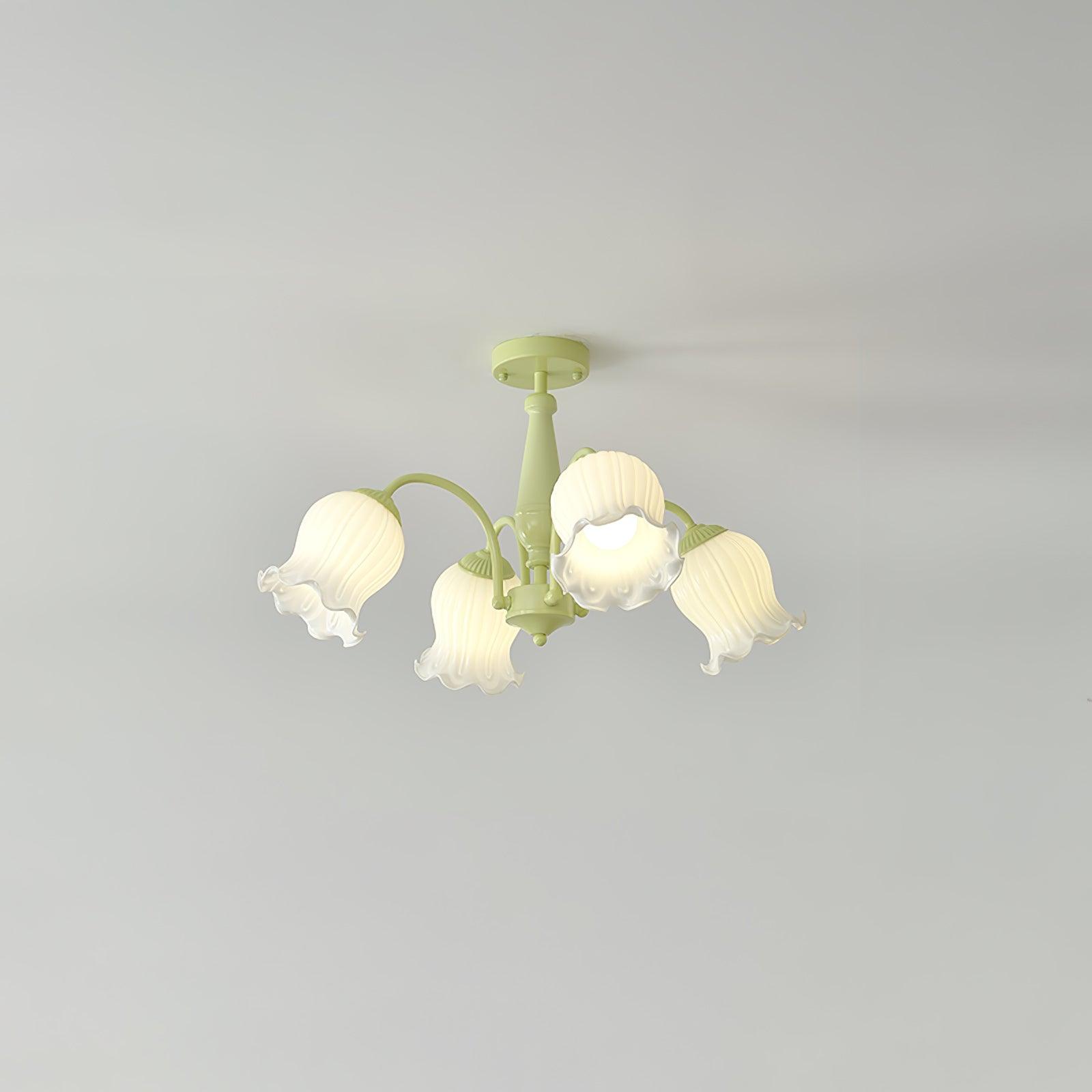 Ibis Trumpet Chandelier Floral Pastel Glass Petals-Neutral Decor