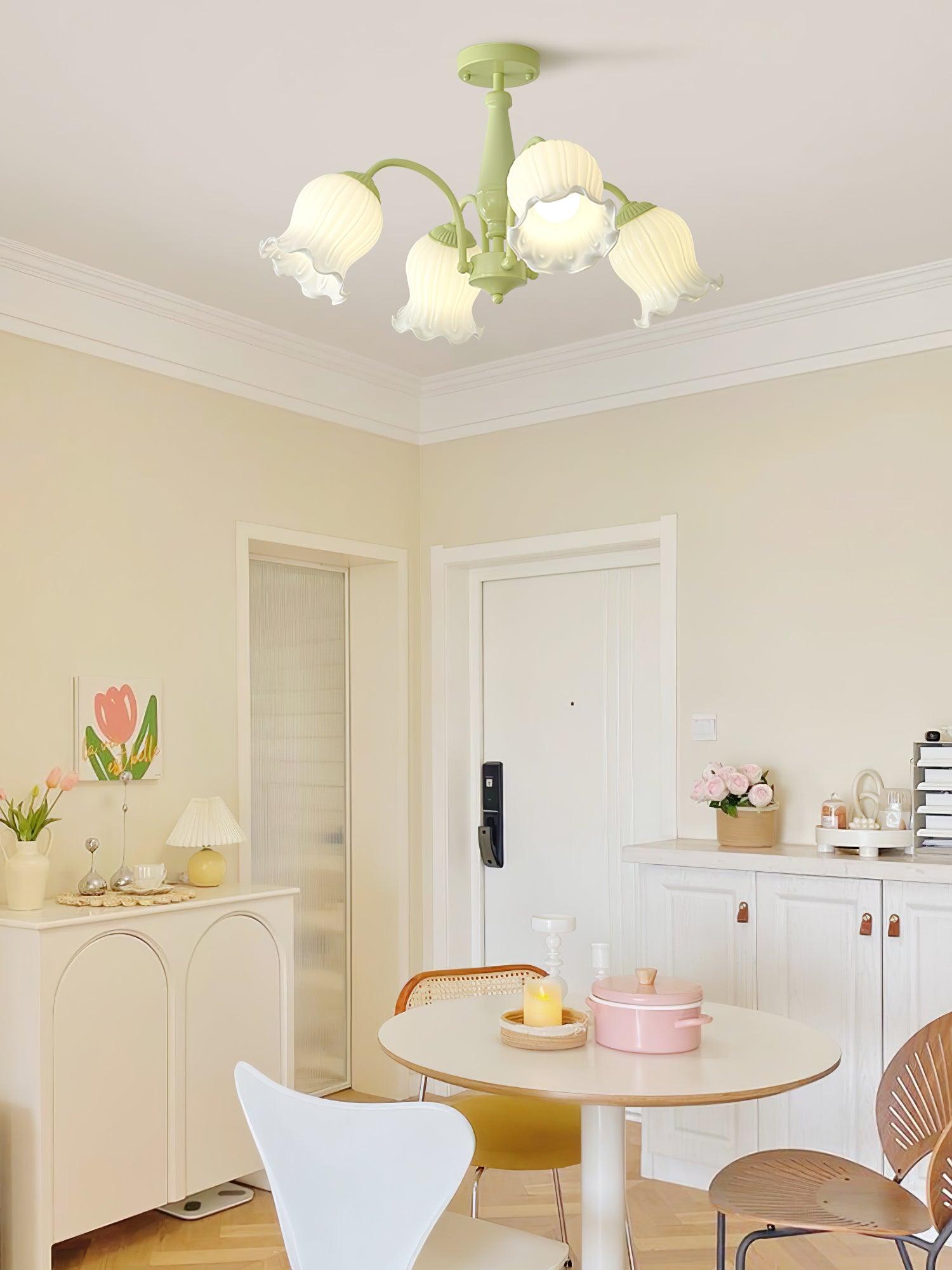 Ibis Trumpet Chandelier Floral Pastel Glass Petals-Neutral Decor