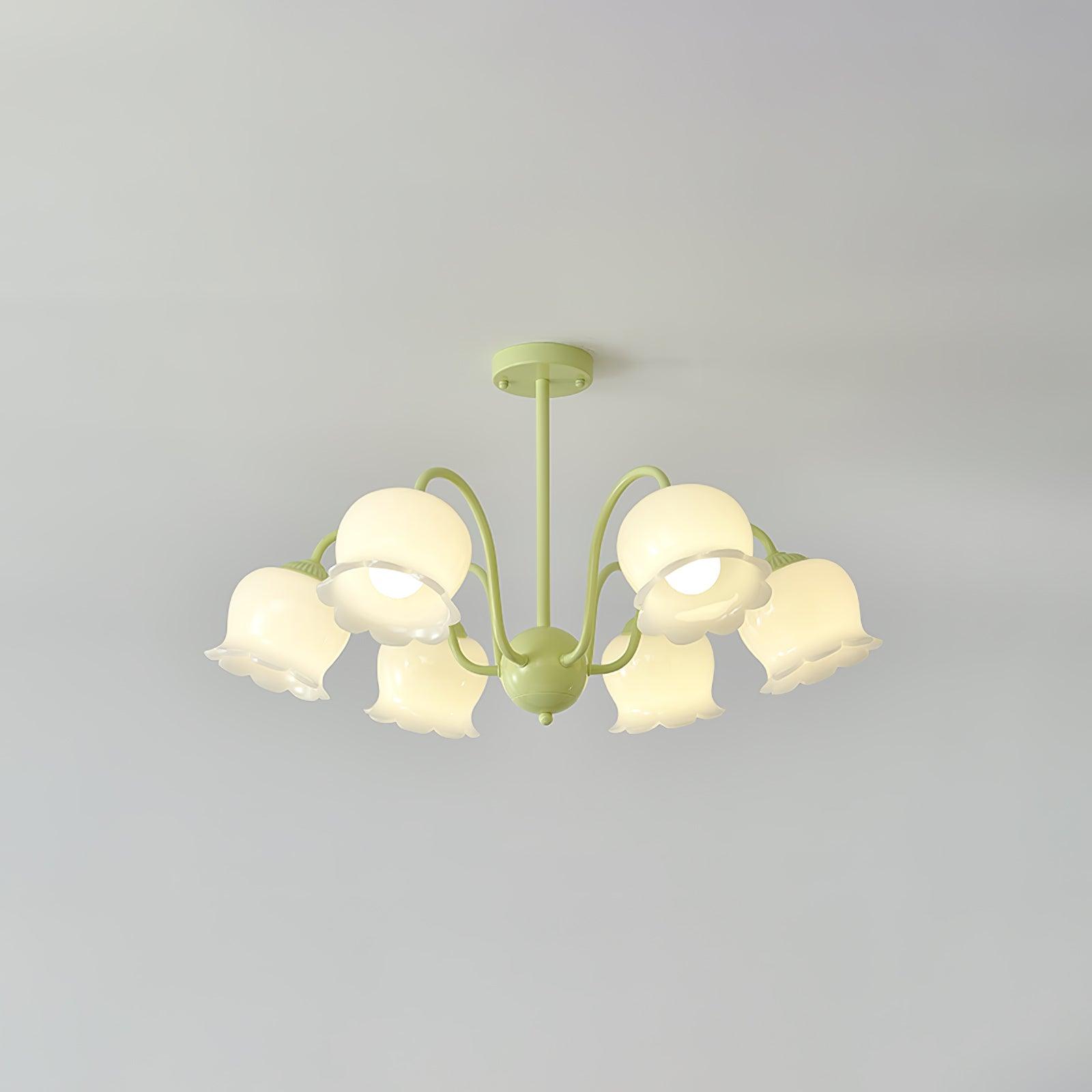 Ibis Trumpet Chandelier Floral Pastel Glass Petals-Neutral Decor