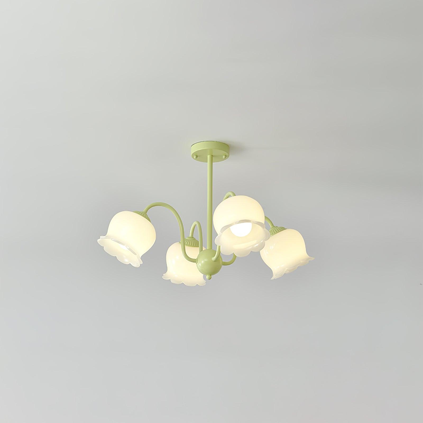 Ibis Trumpet Chandelier Floral Pastel Glass Petals-Neutral Decor