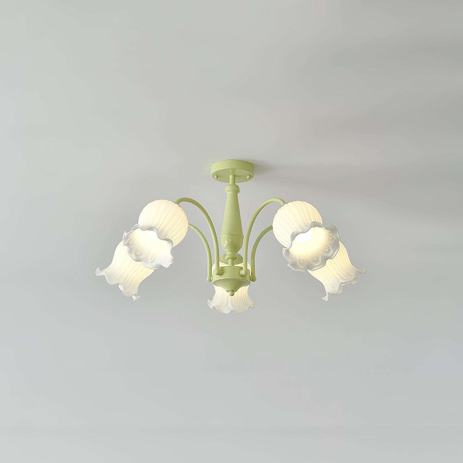 Ibis Trumpet Chandelier Floral Pastel Glass Petals-Neutral Decor
