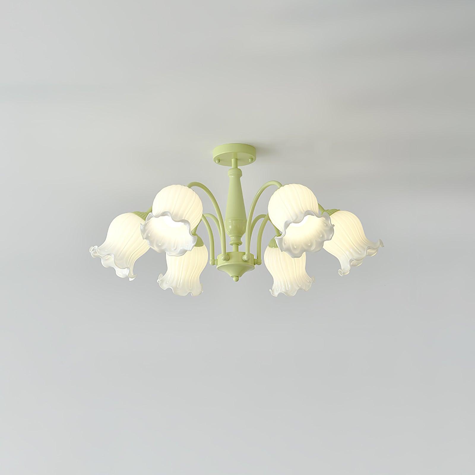 Ibis Trumpet Chandelier Floral Pastel Glass Petals-Neutral Decor