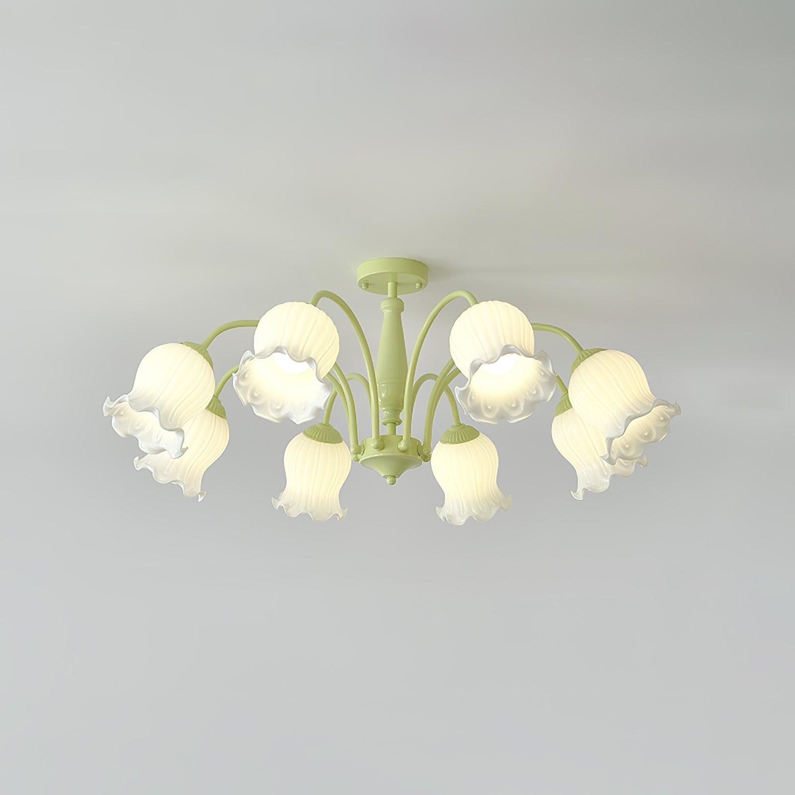 Ibis Trumpet Chandelier Floral Pastel Glass Petals-Neutral Decor