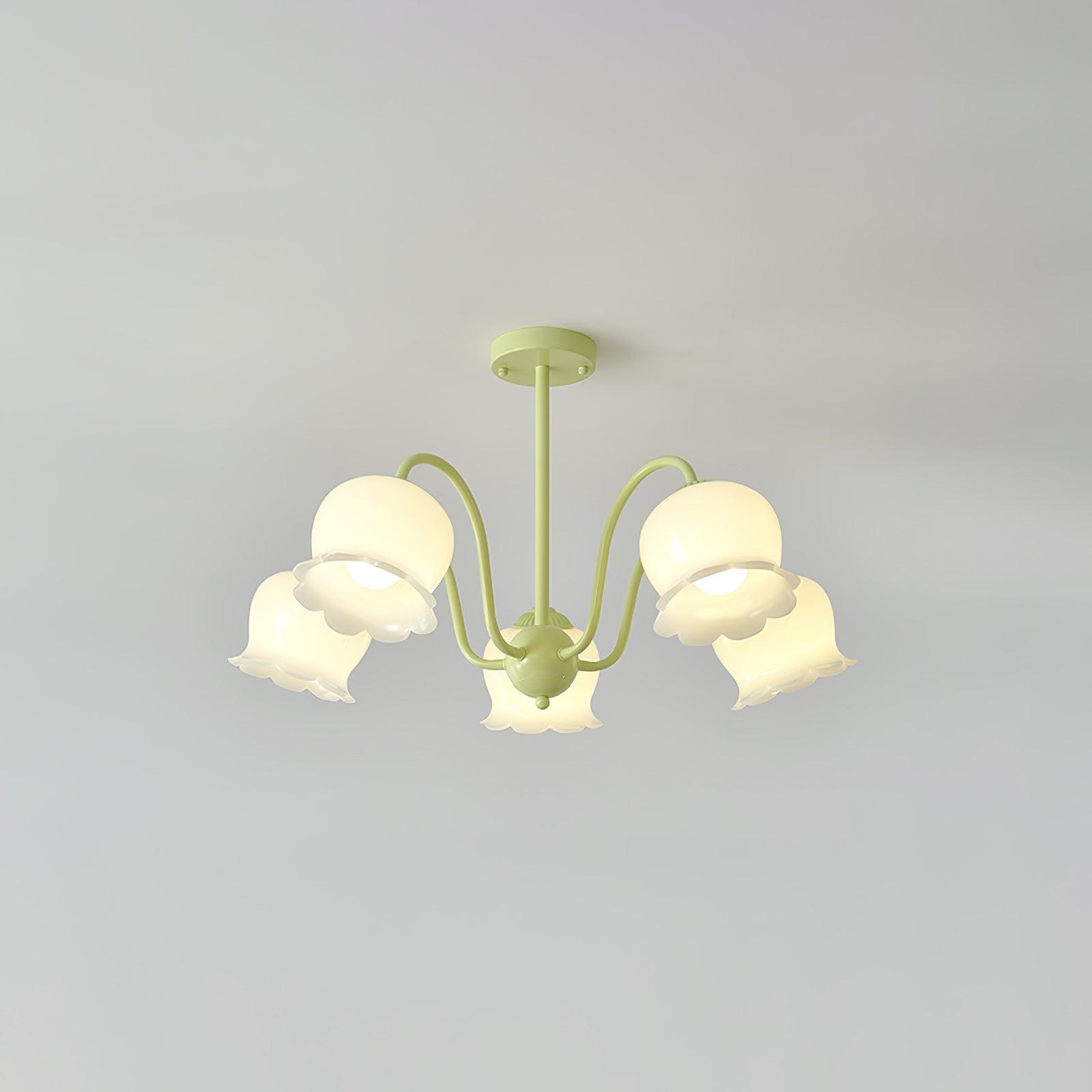 Ibis Trumpet Chandelier Floral Pastel Glass Petals-Neutral Decor