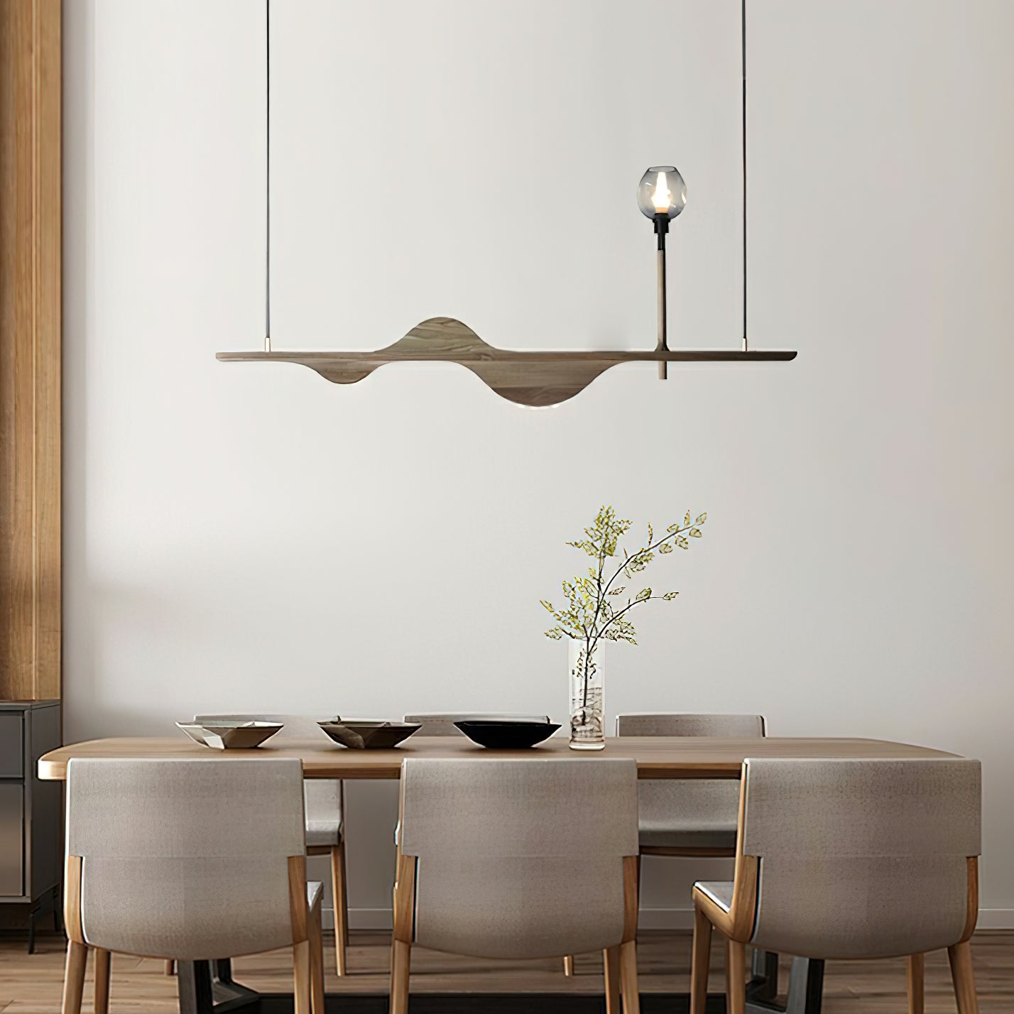 Cushais Wave Wood Pendant Light-Neutral Decor