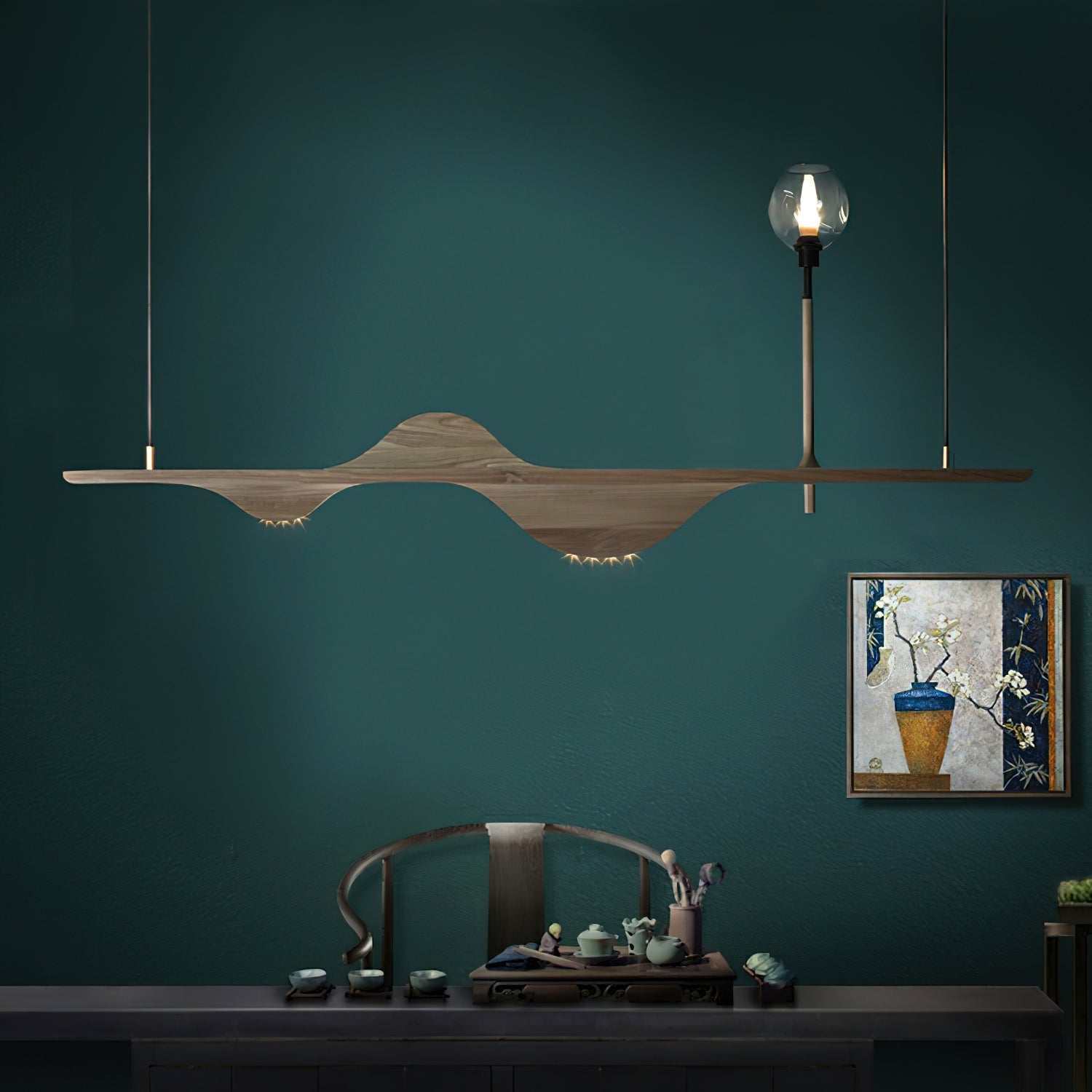 Cushais Wave Wood Pendant Light-Neutral Decor