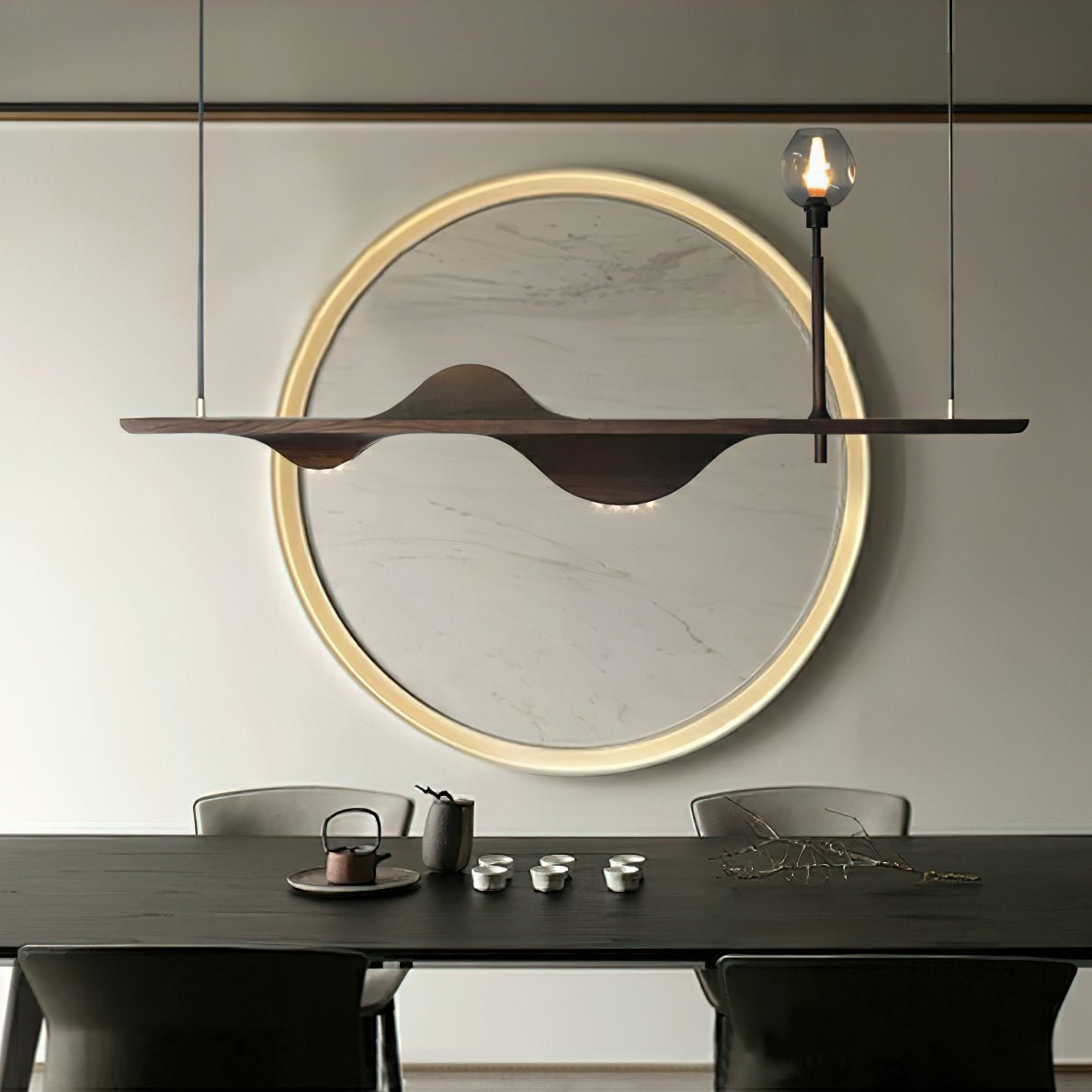 Cushais Wave Wood Pendant Light-Neutral Decor